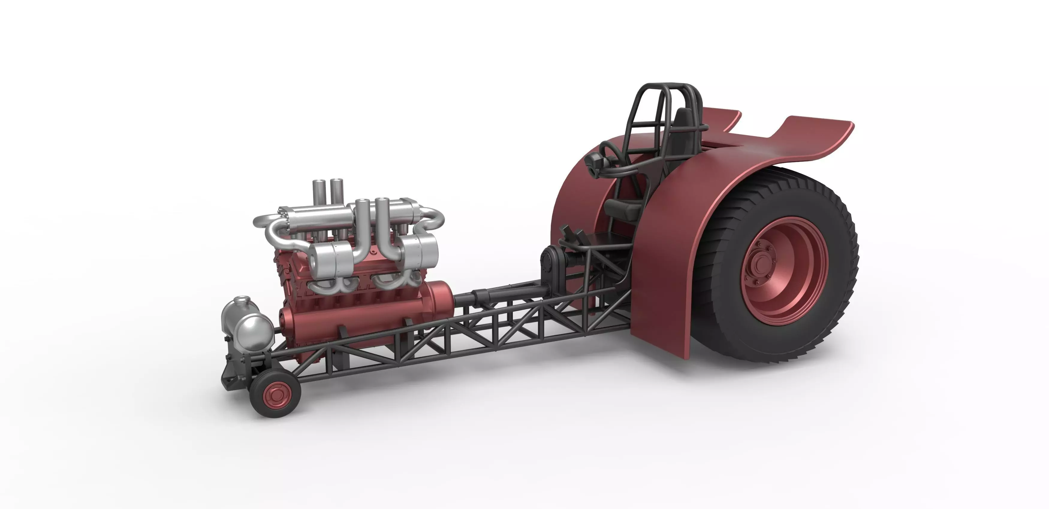Pulling tractor with turbo engine V12 Version 2 Scale 1 to 25 3D print model_0