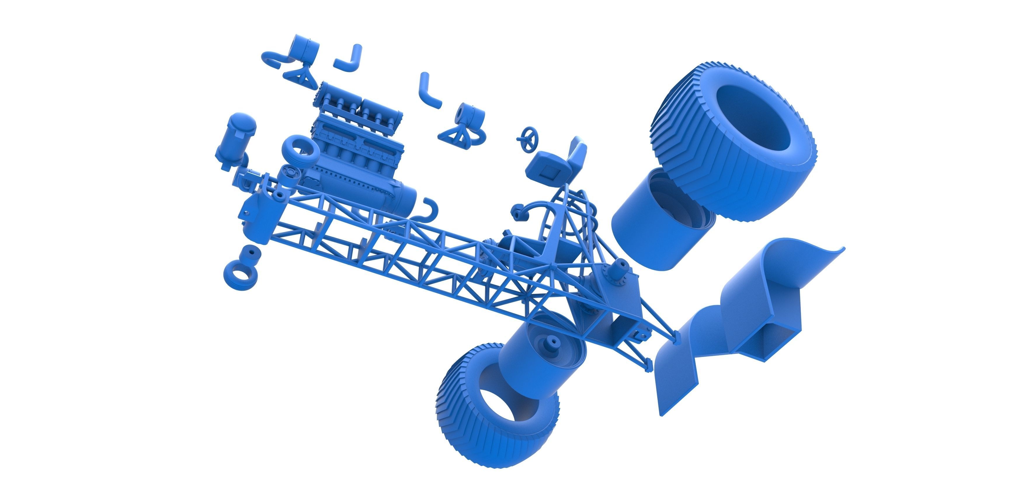 Pulling tractor with turbo engine V12 Version 2 Scale 1 to 25 3D print model_30