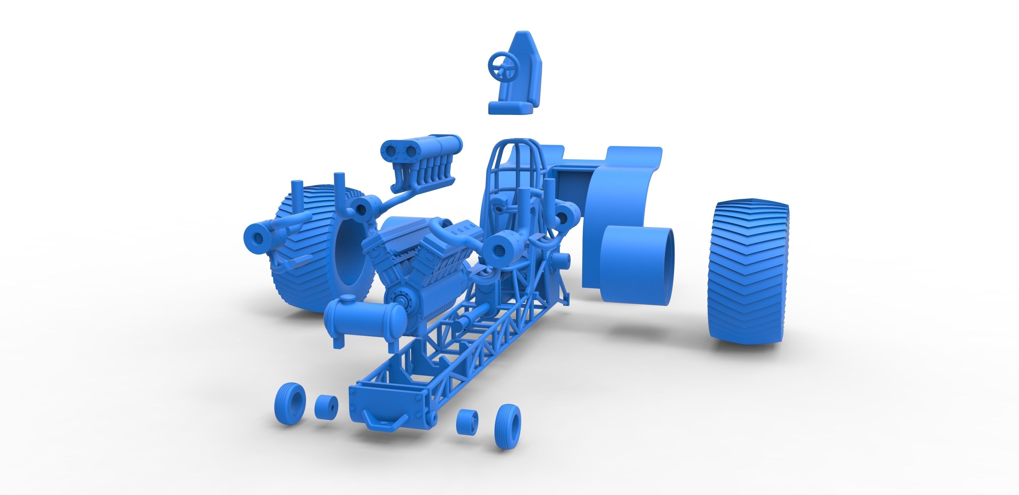 Pulling tractor with turbo engine V12 Version 2 Scale 1 to 25 3D print model_32
