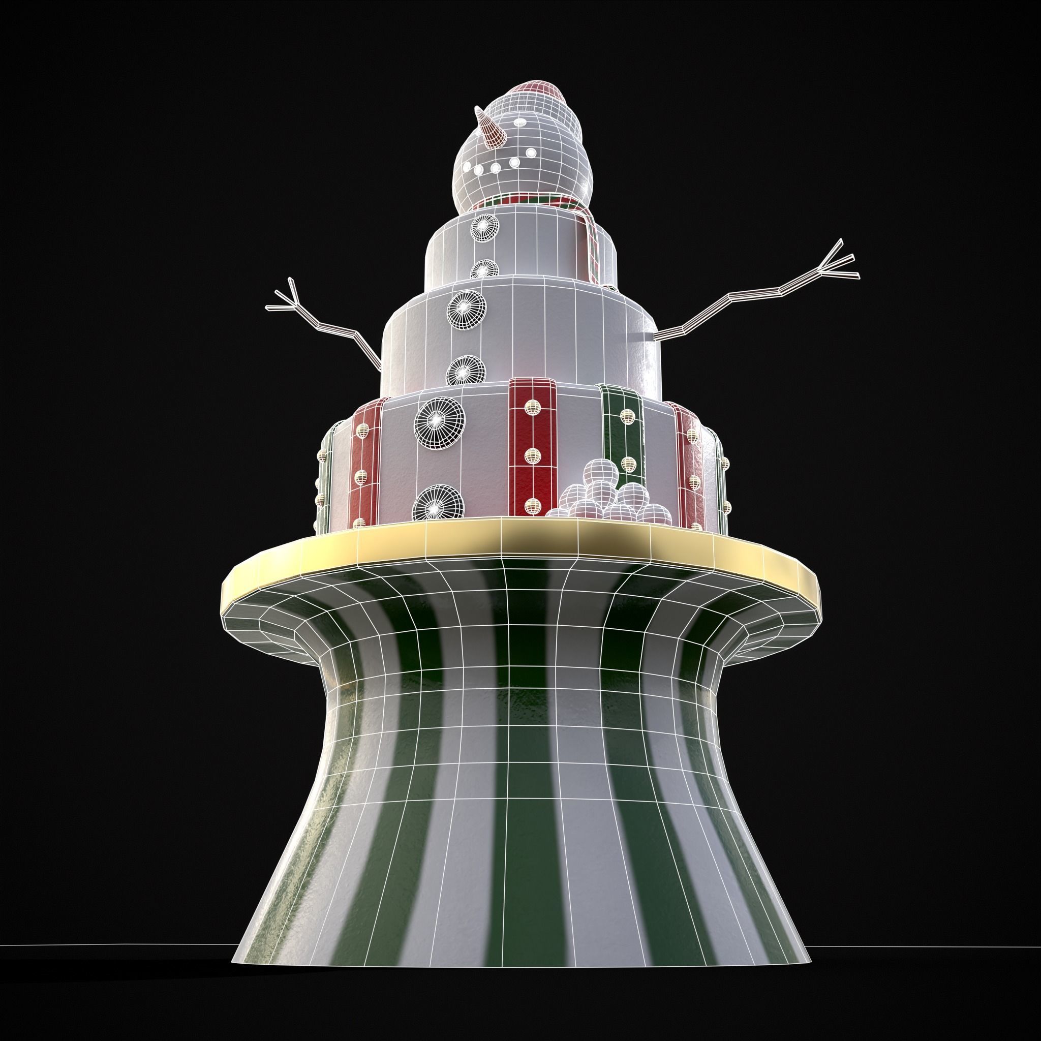 Snowman Layered Cake Low-poly 3D model_12