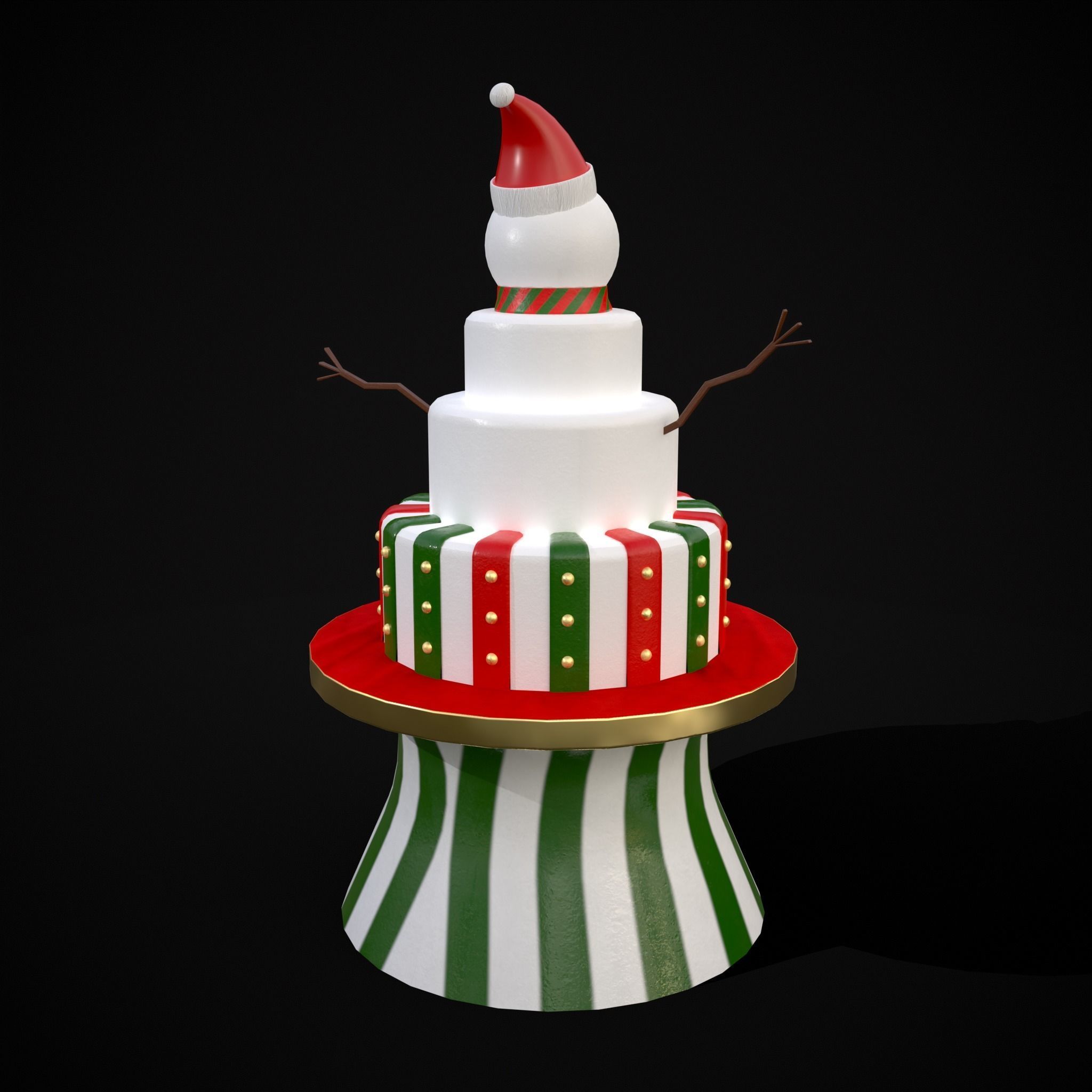 Snowman Layered Cake Low-poly 3D model_17