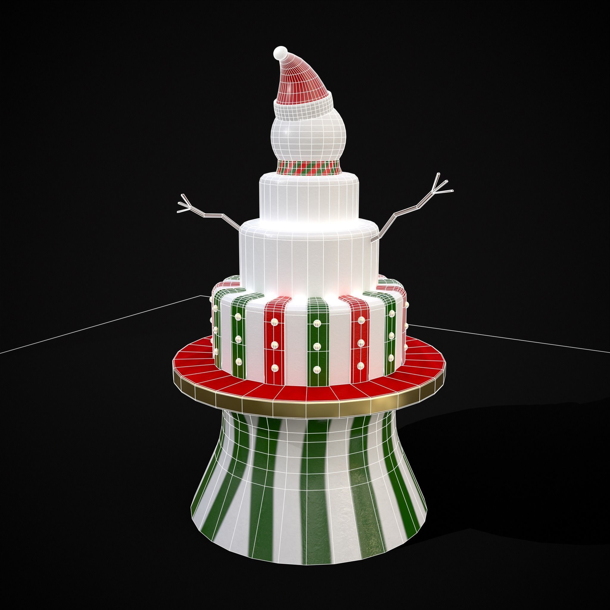 Snowman Layered Cake Low-poly 3D model_18