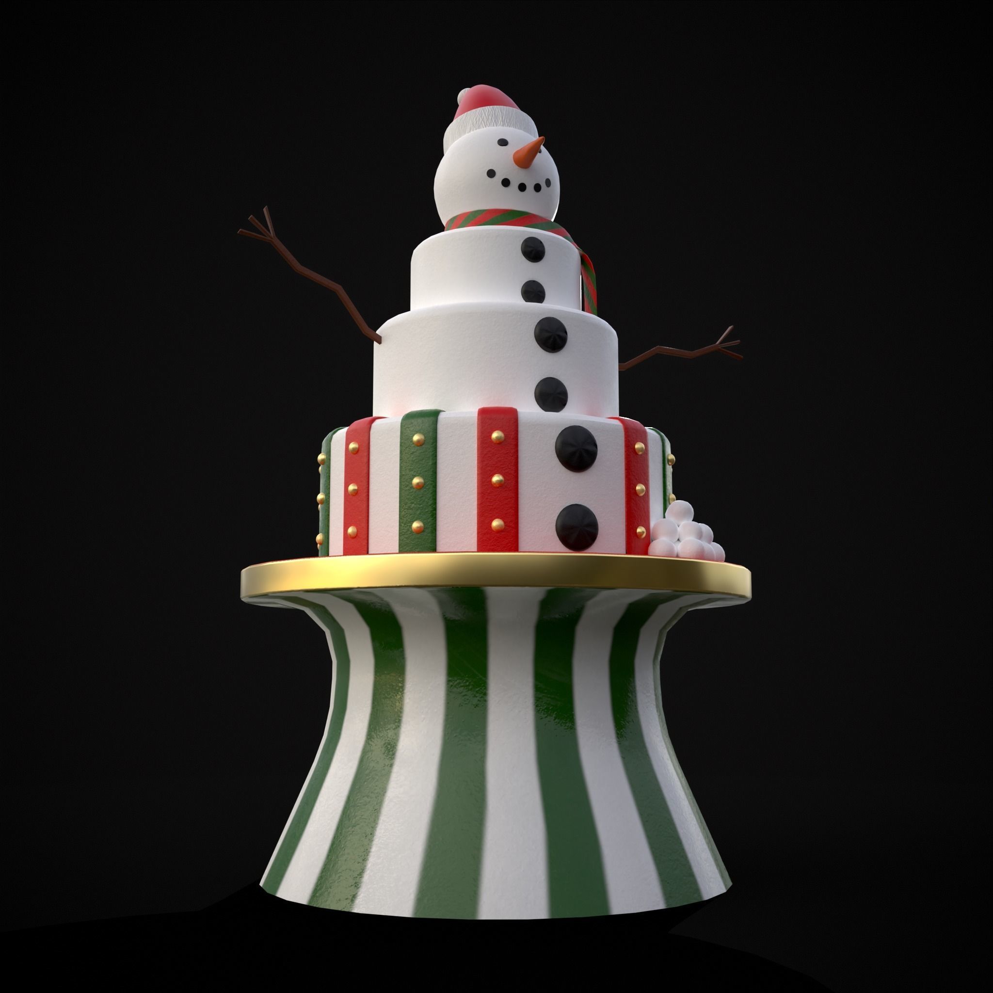 Snowman Layered Cake Low-poly 3D model_3