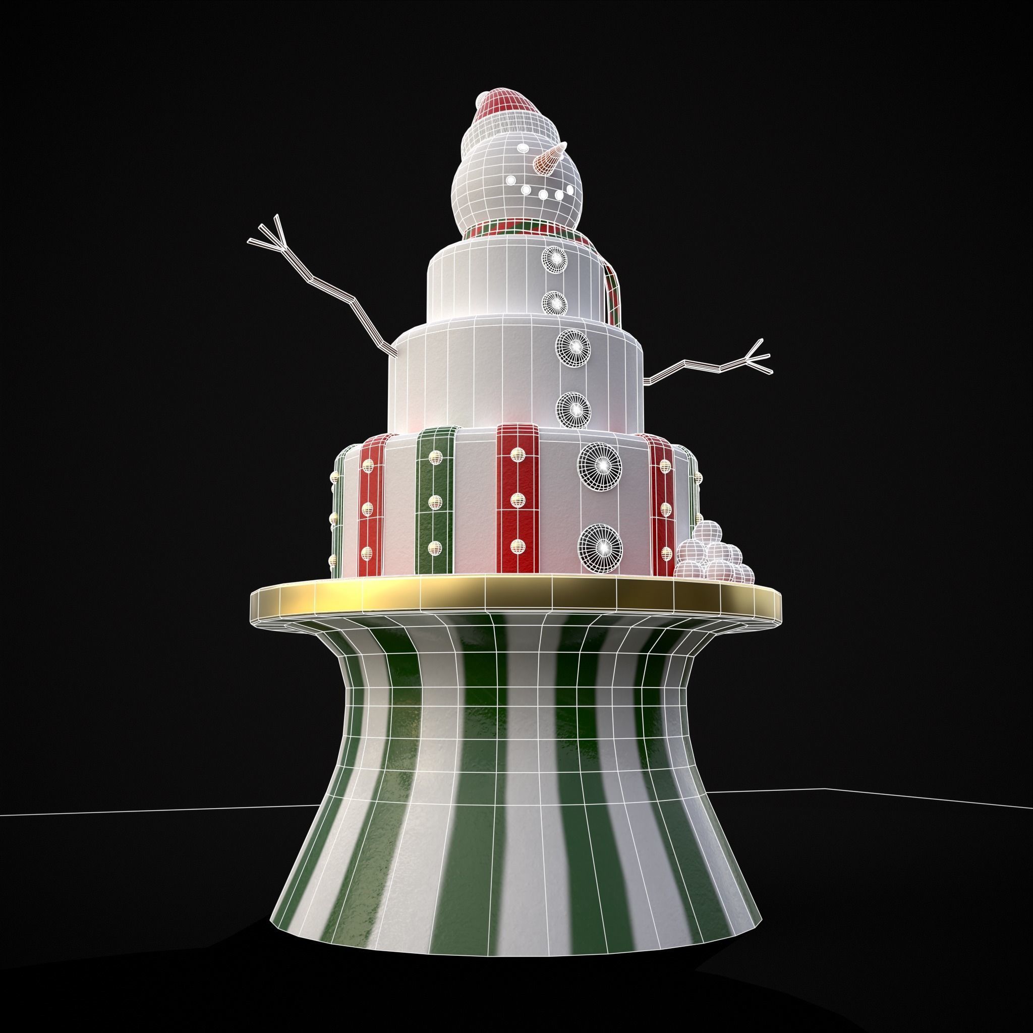 Snowman Layered Cake Low-poly 3D model_4