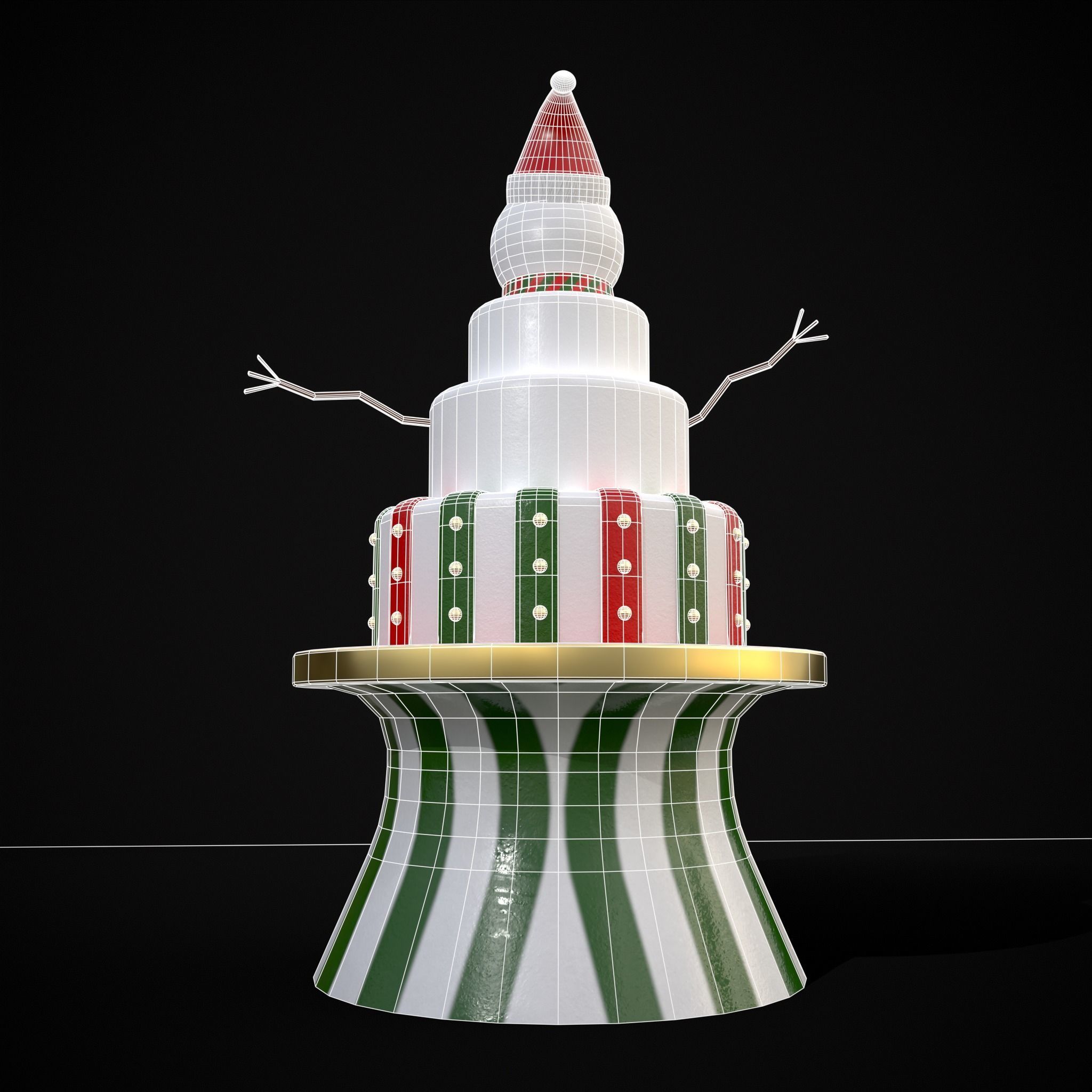 Snowman Layered Cake Low-poly 3D model_6