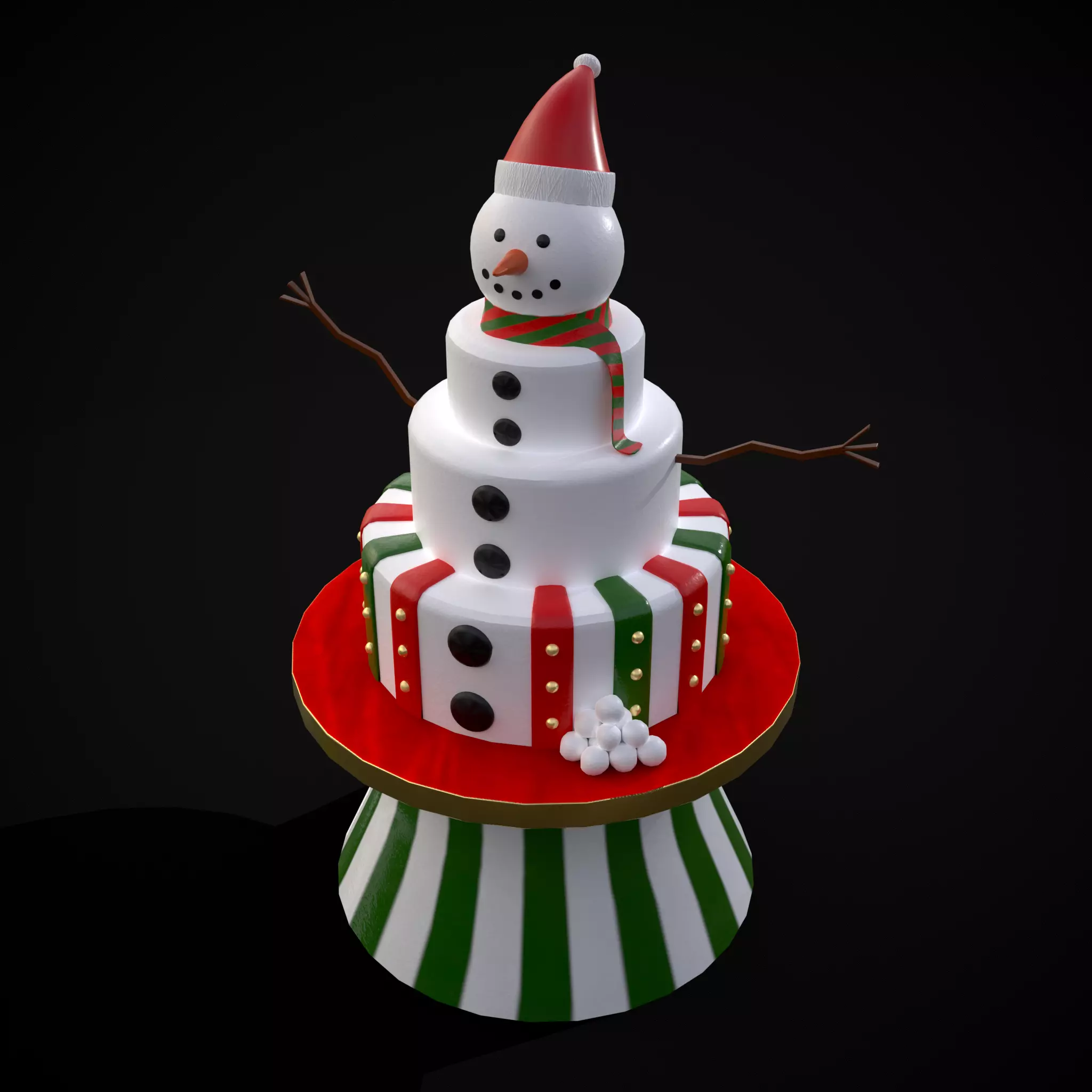 Snowman Layered Cake Low-poly 3D model_0