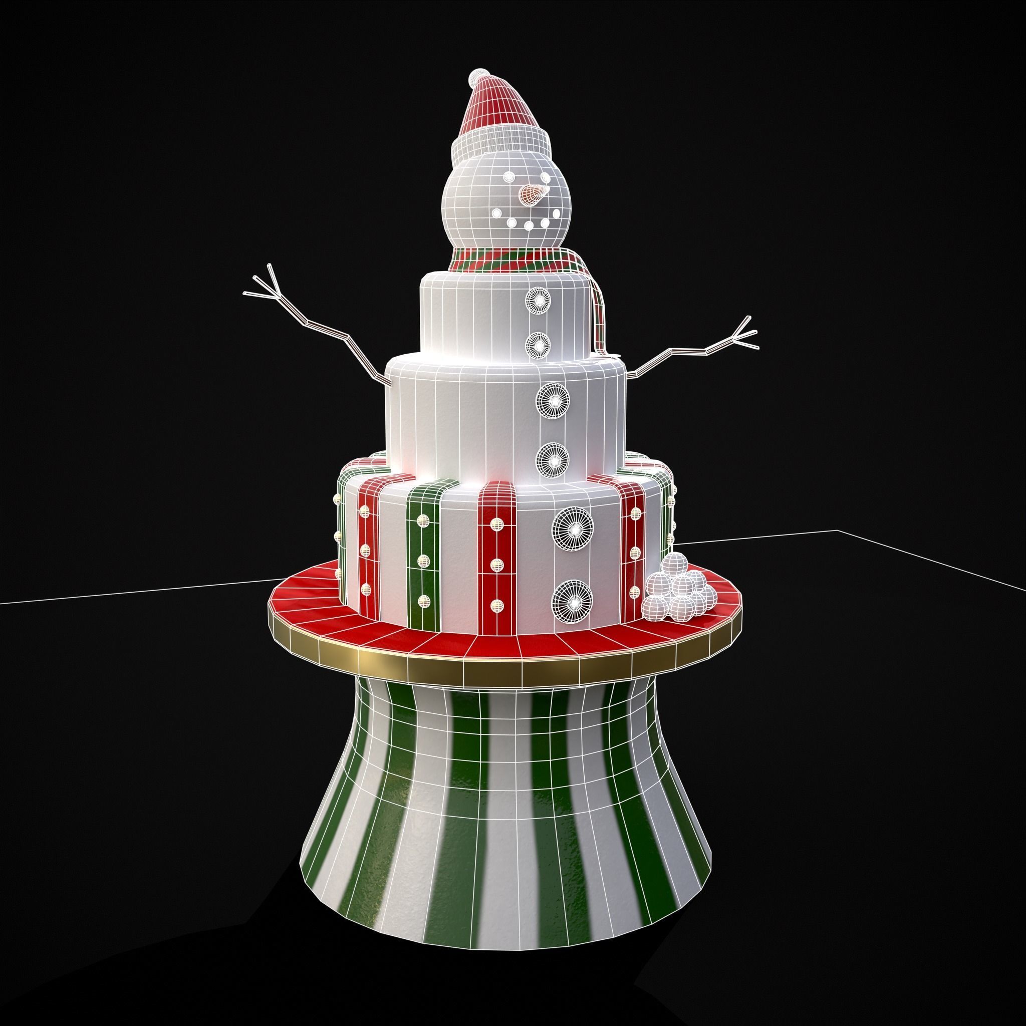 Snowman Layered Cake Low-poly 3D model_22