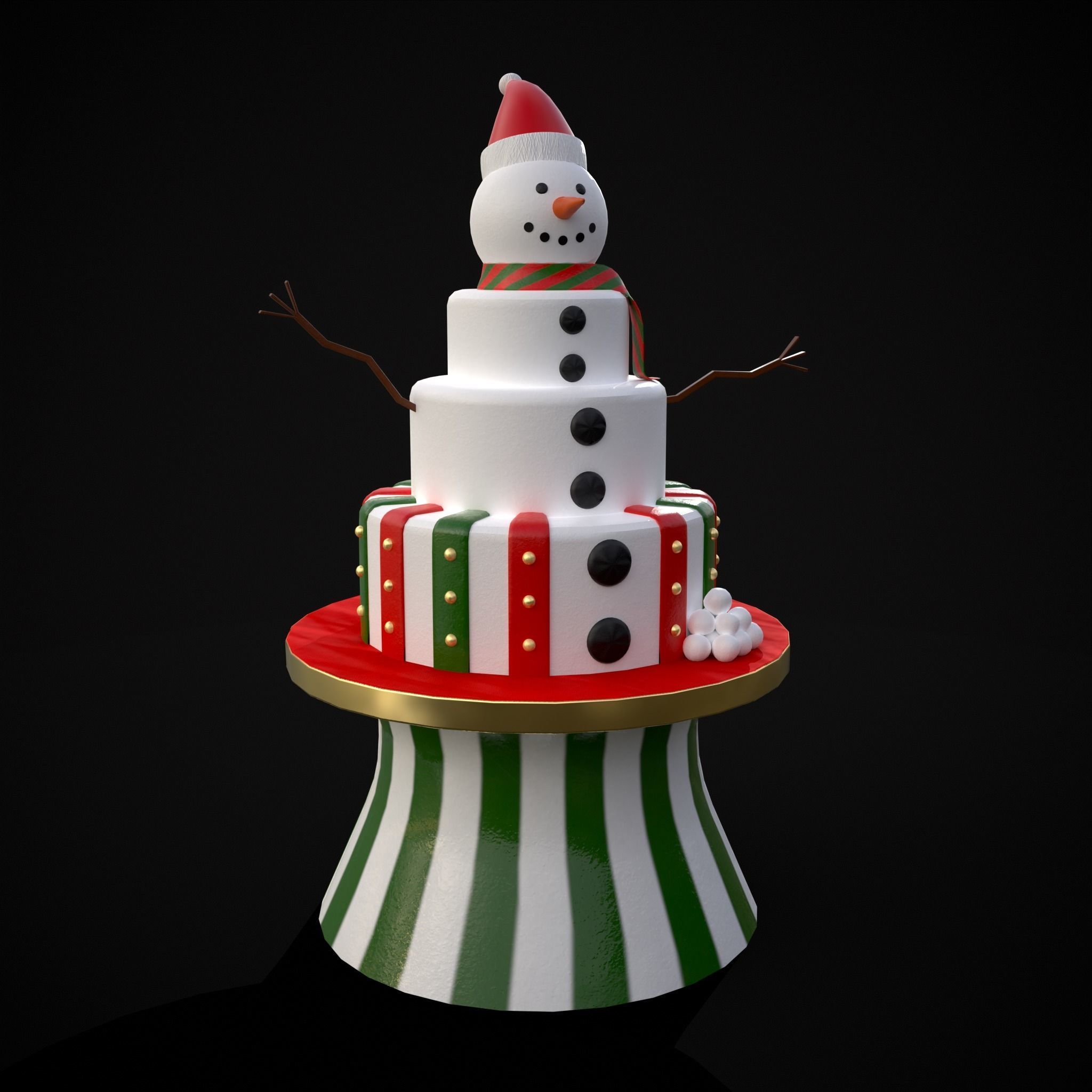 Snowman Layered Cake Low-poly 3D model_21