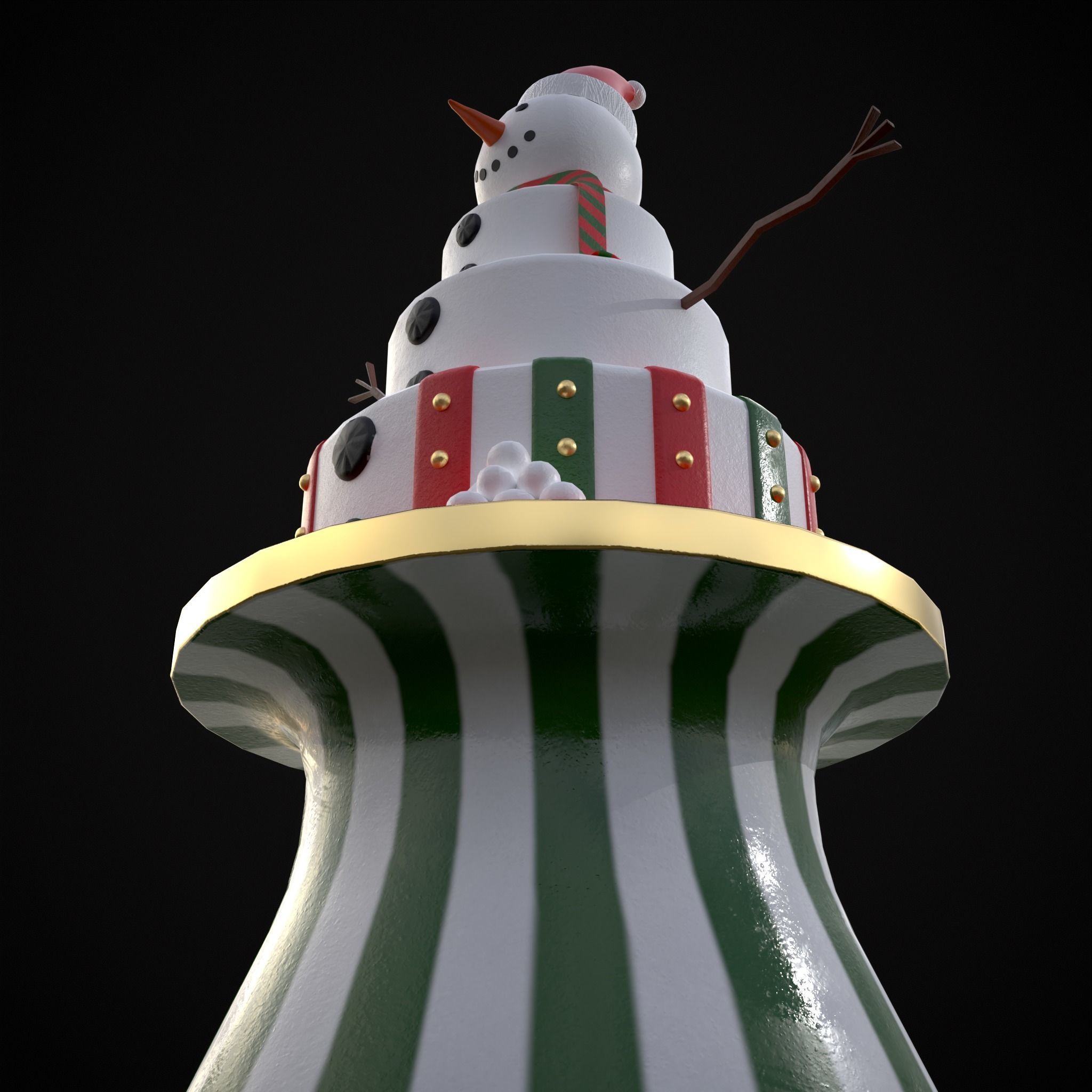 Snowman Layered Cake Low-poly 3D model_15