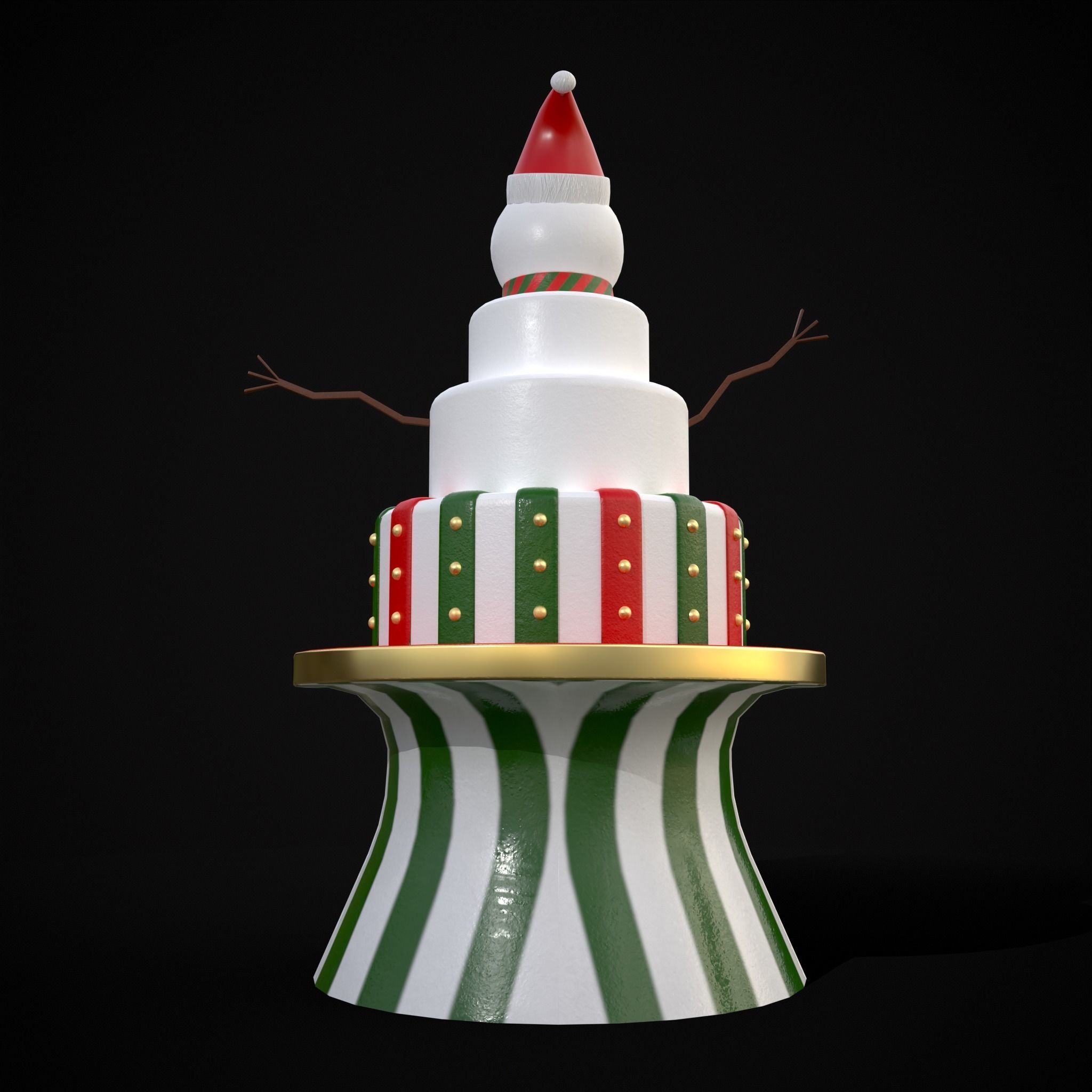 Snowman Layered Cake Low-poly 3D model_5