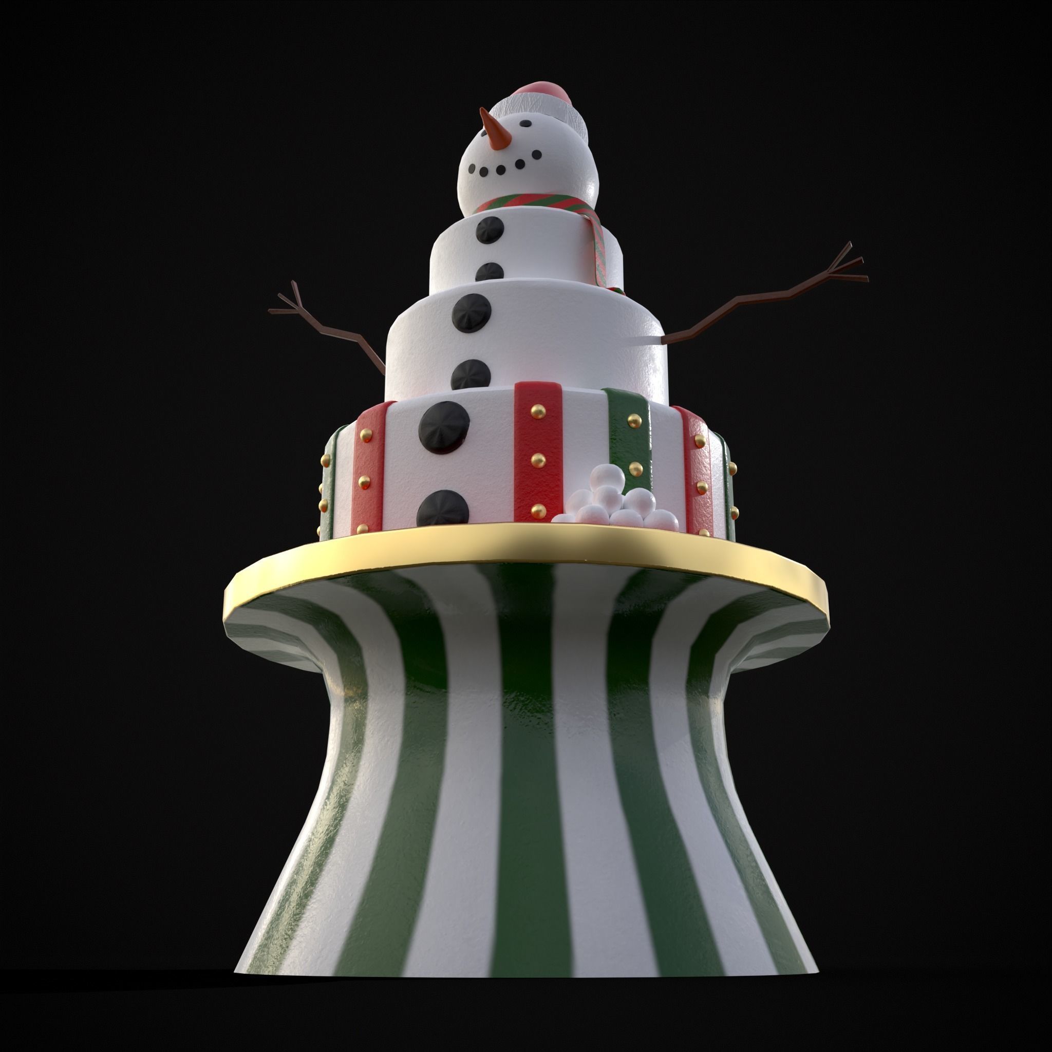 Snowman Layered Cake Low-poly 3D model_11