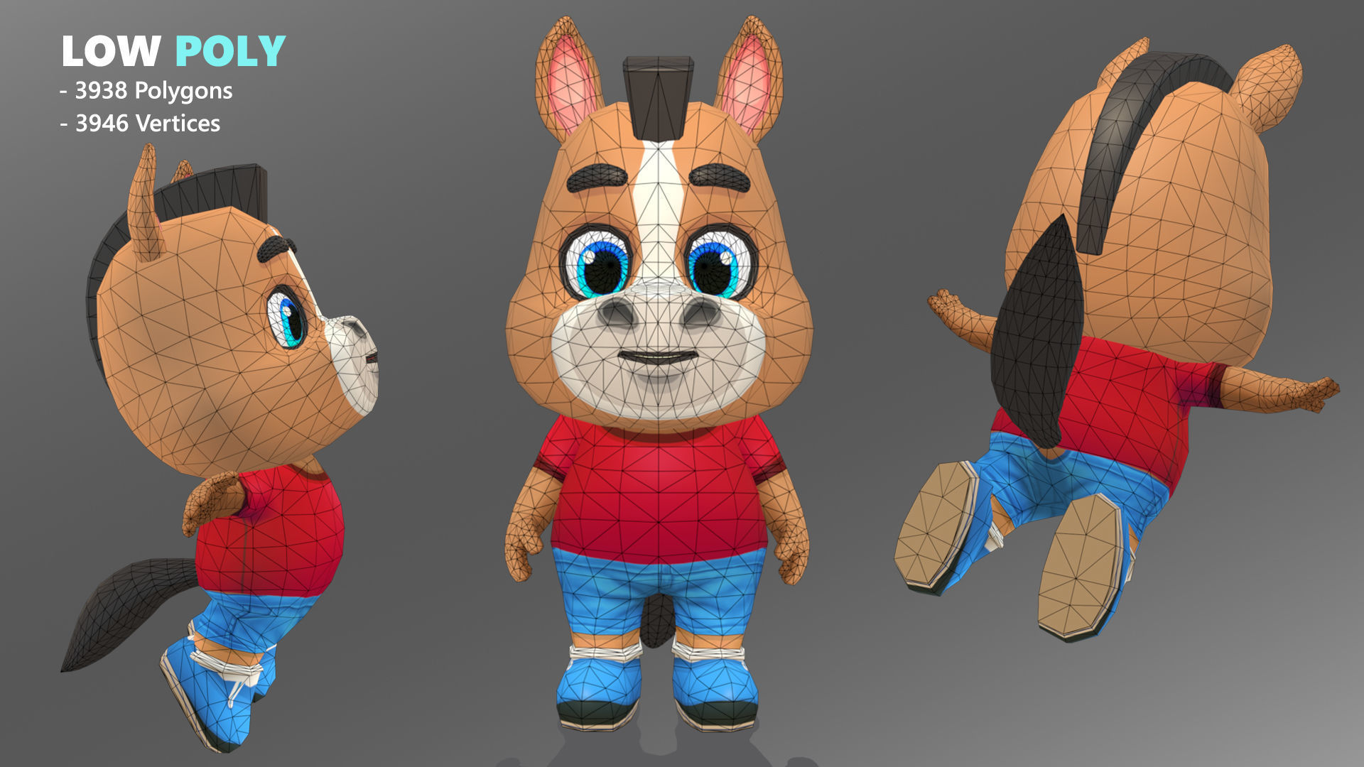 Horse Pony Animated Rigged Low-poly 3D model_12