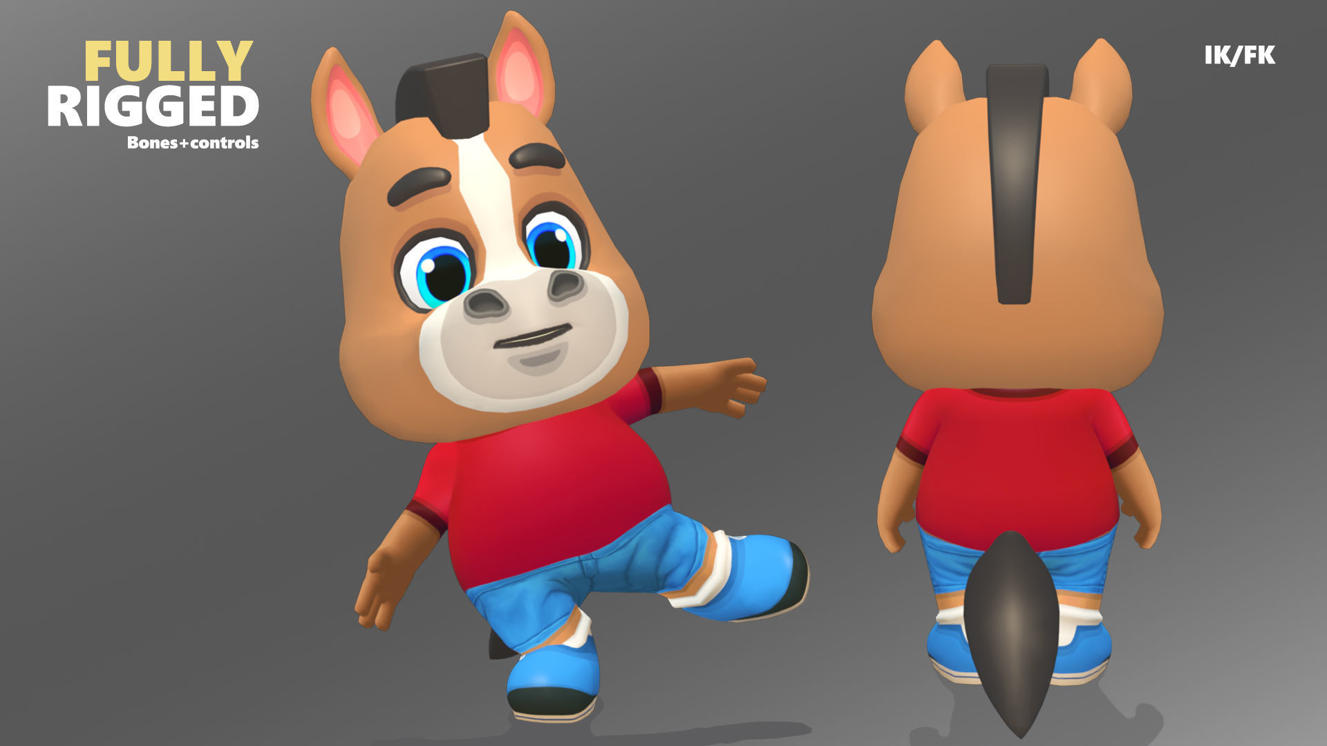 Horse Pony Animated Rigged Low-poly 3D model_2