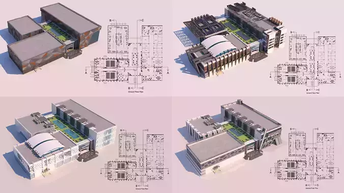 4 Projects - Art Center 2021 - 2Ds Plans - 3Ds Files 3D Model Collection