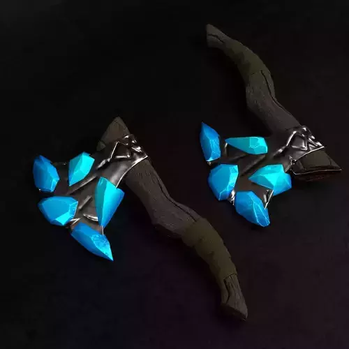 Axe weapon with crystals PBR low-poly game ready Low-poly 3D model