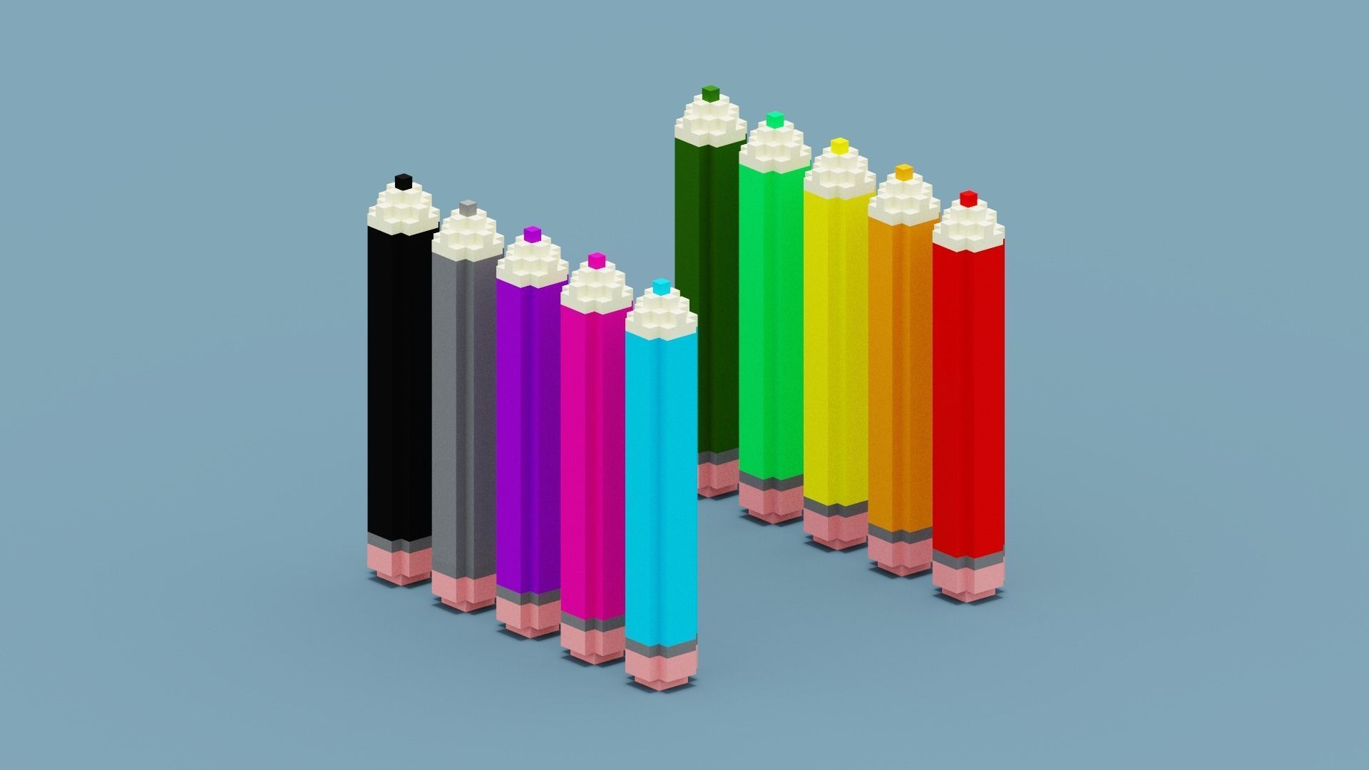 Voxel Pencils  Low-poly 3D model_9