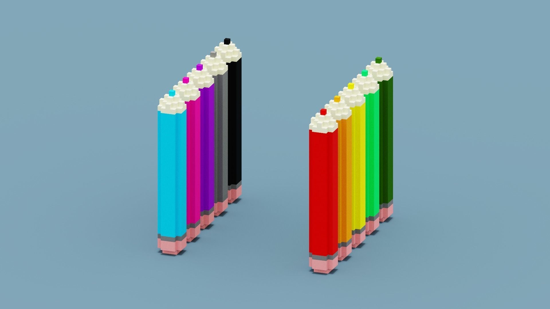 Voxel Pencils  Low-poly 3D model_11