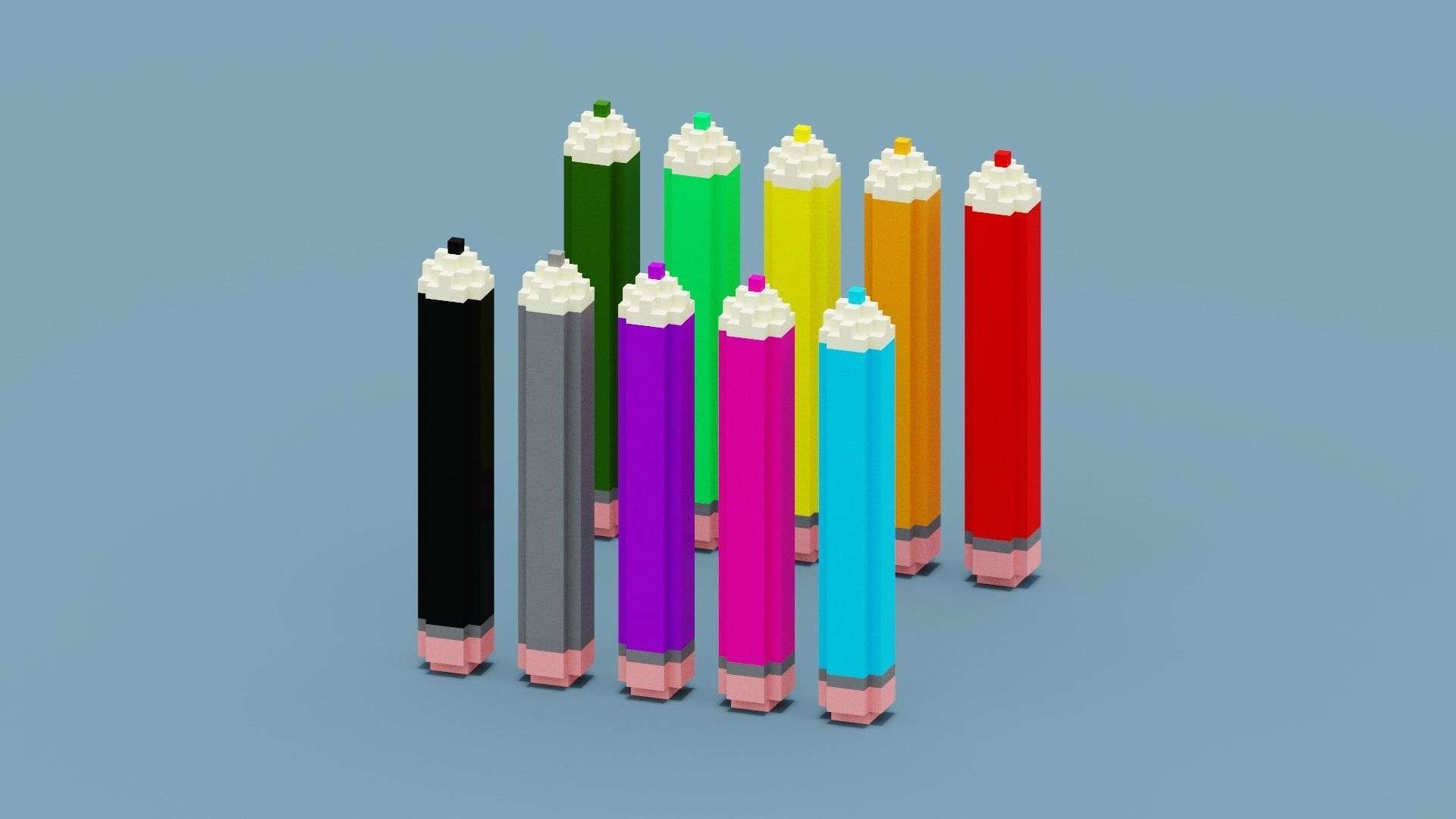 Voxel Pencils  Low-poly 3D model_8