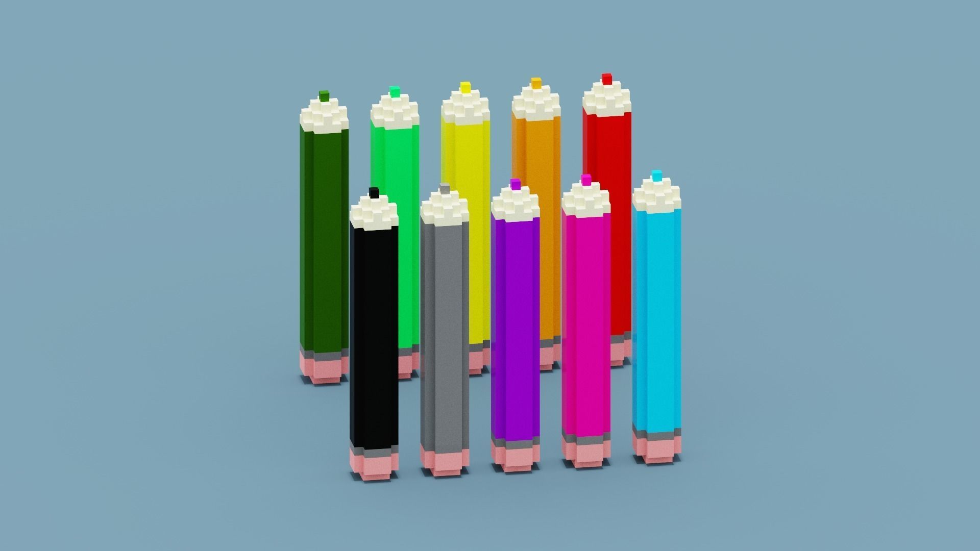 Voxel Pencils  Low-poly 3D model_7