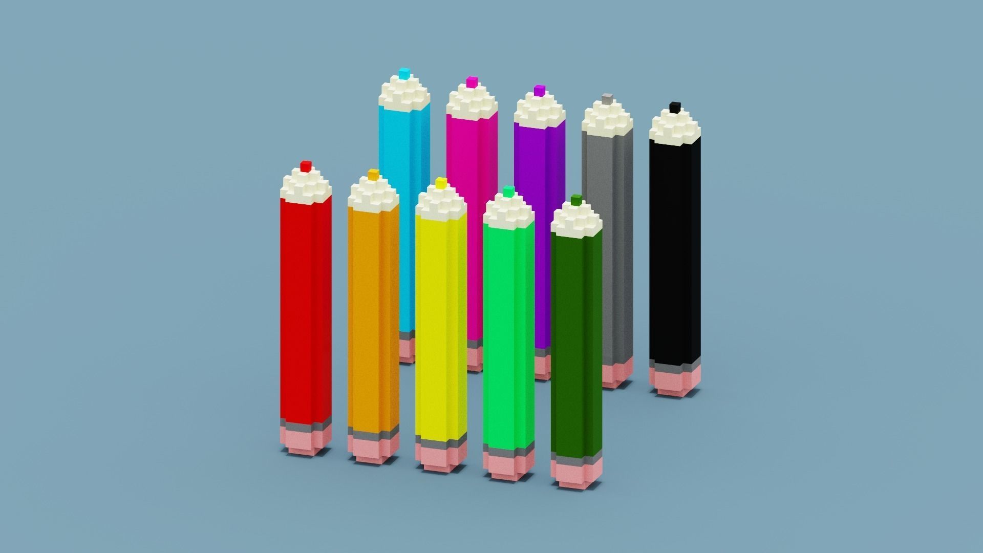 Voxel Pencils  Low-poly 3D model_2