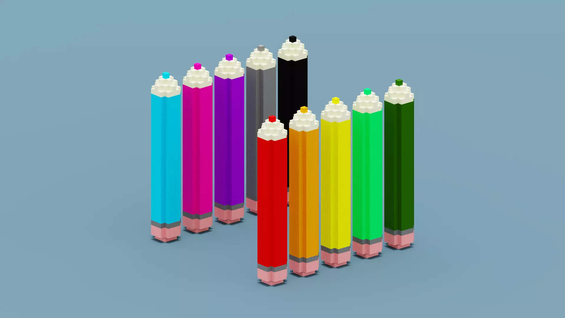 Voxel Pencils  Low-poly 3D model_0