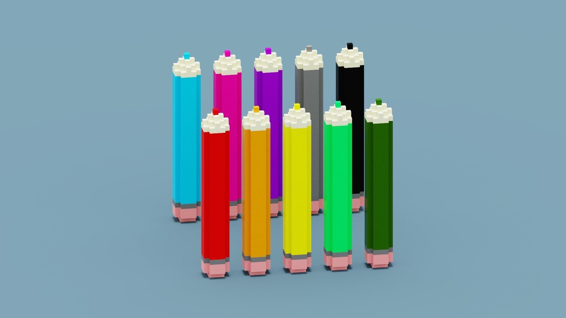 Voxel Pencils  Low-poly 3D model_1