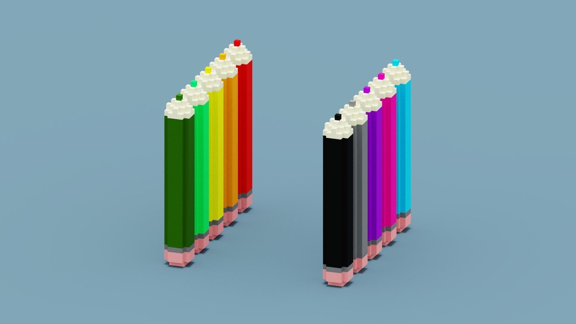 Voxel Pencils  Low-poly 3D model_5