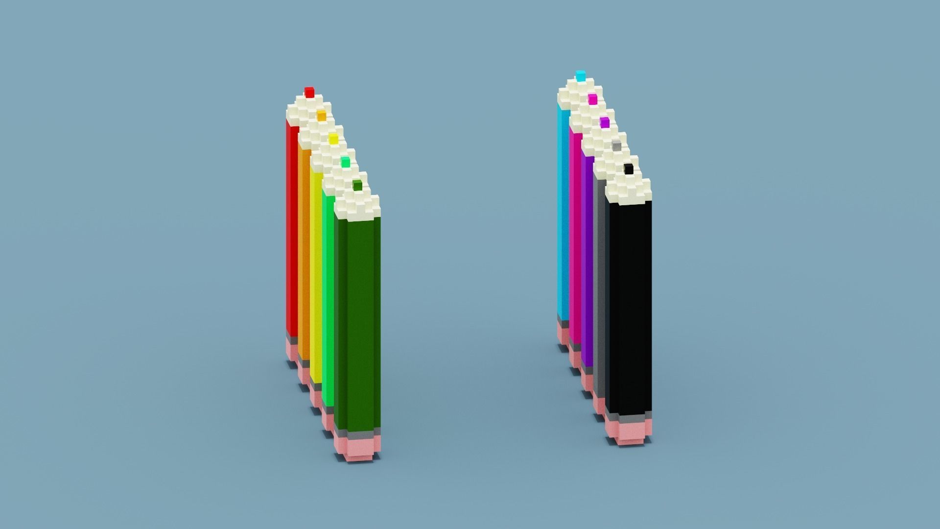 Voxel Pencils  Low-poly 3D model_4