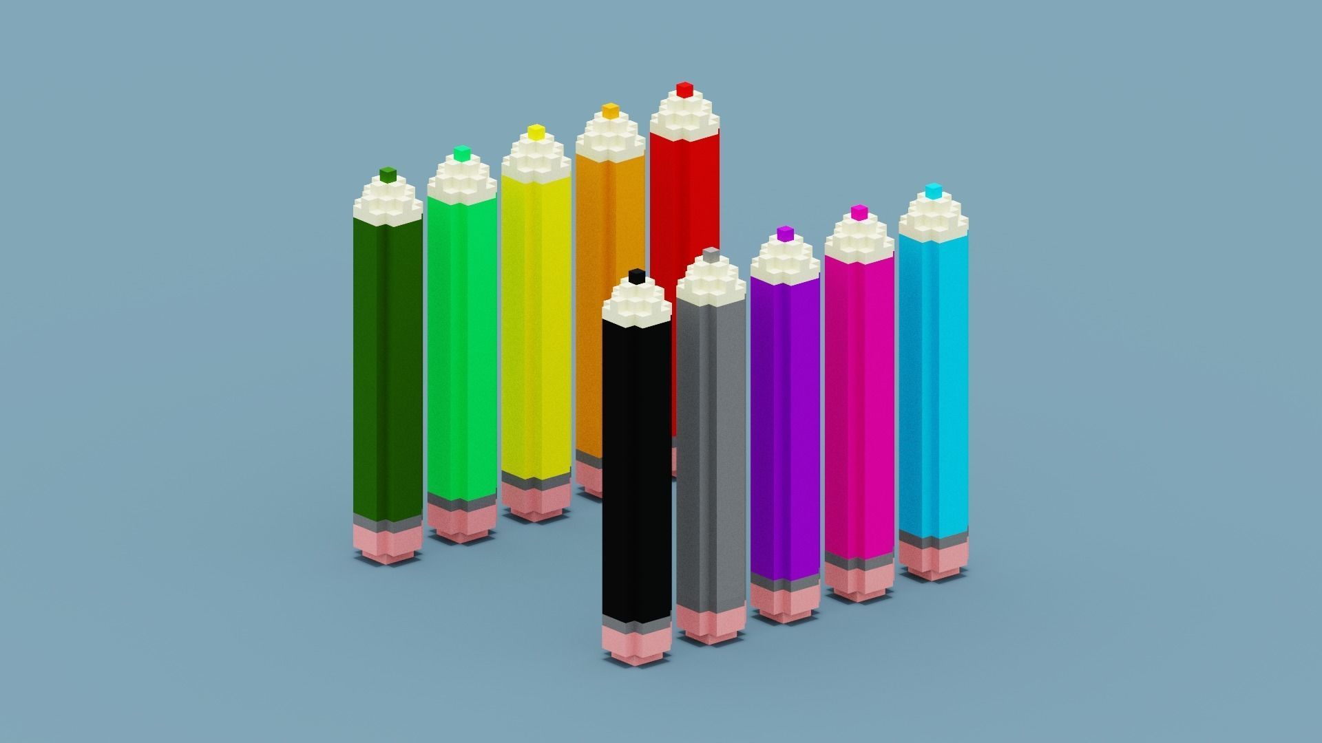 Voxel Pencils  Low-poly 3D model_6