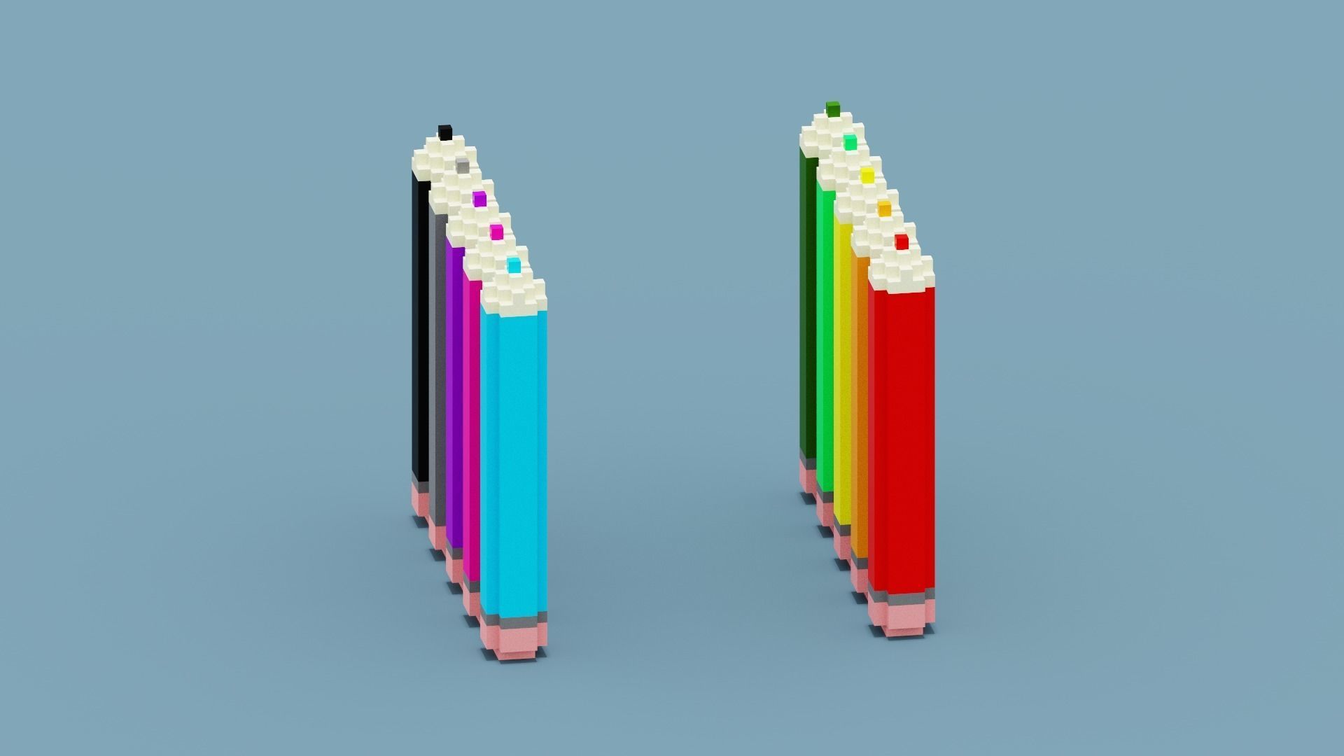 Voxel Pencils  Low-poly 3D model_10