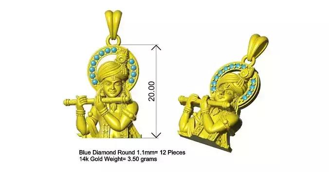 Lord Krishna Gold Diamond Pendant Design