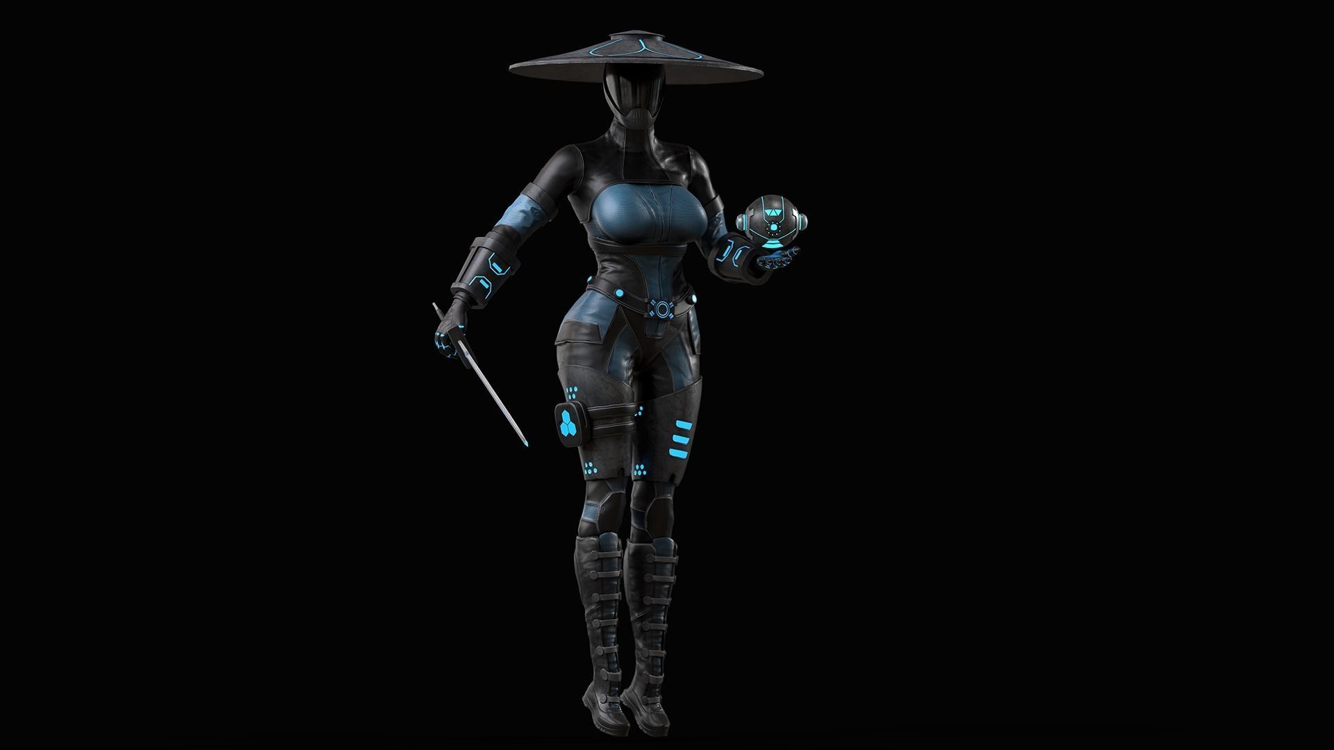 Sci-fi Samurai Low-poly 3D model_2