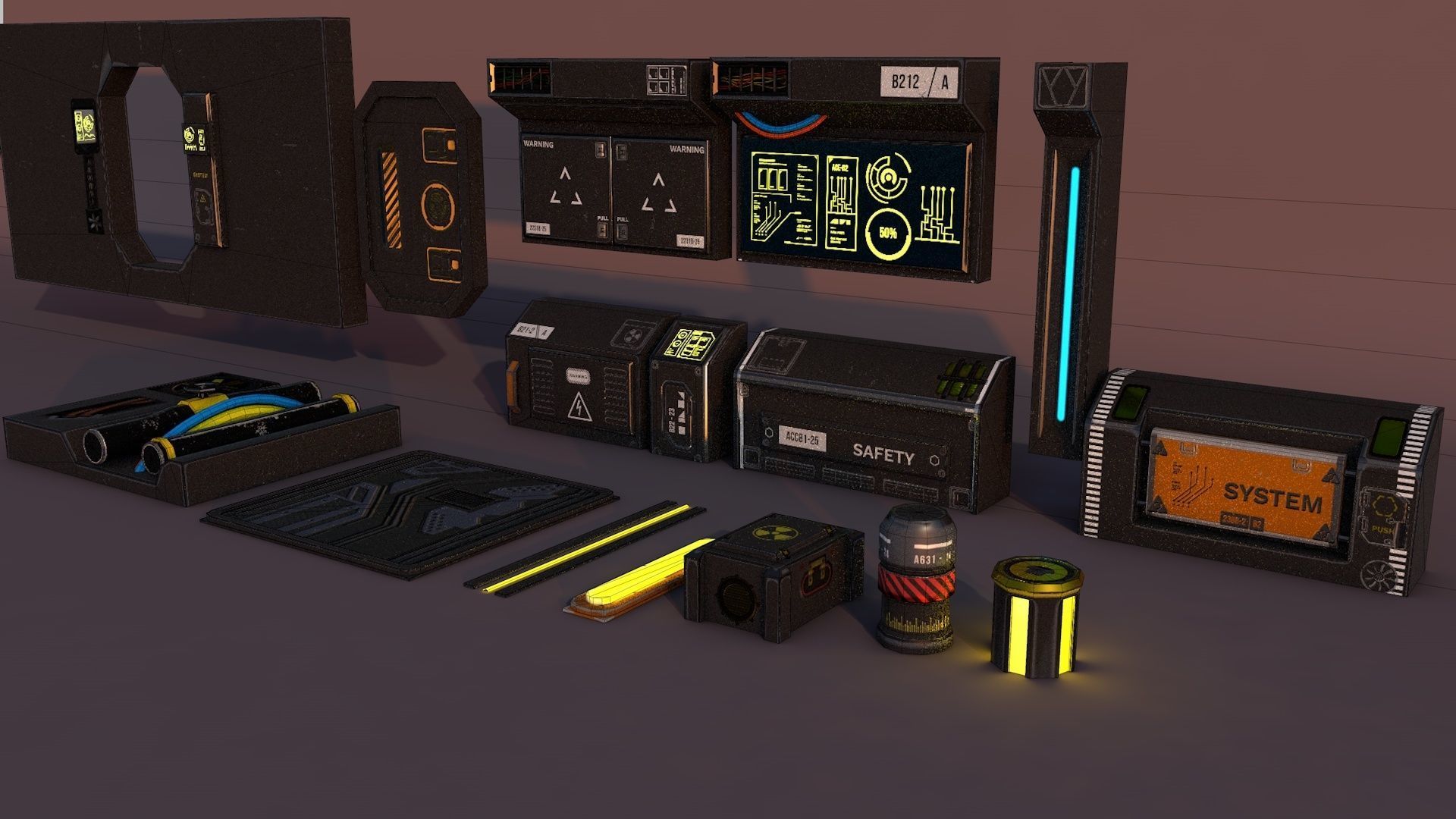 Sci-Fi Modular Corridor Low-poly 3D model_5