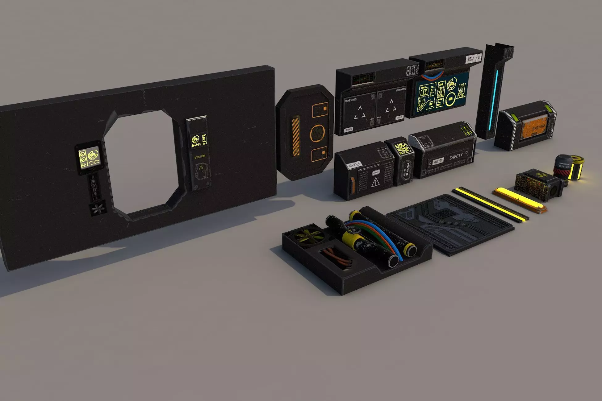 Sci-Fi Modular Corridor Low-poly 3D model_0