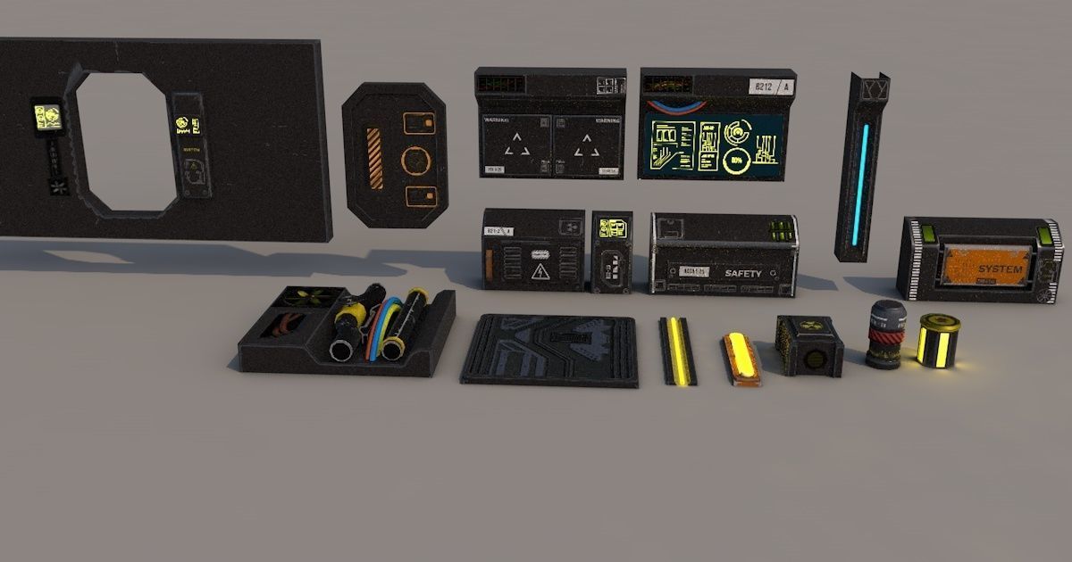 Sci-Fi Modular Corridor Low-poly 3D model_2