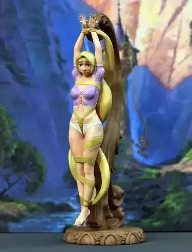 rapunzel statue with long blonde hair 3D print model