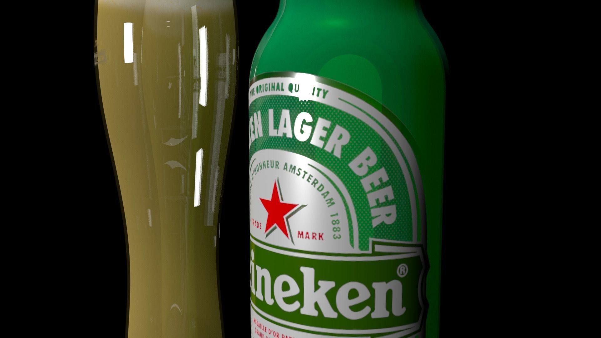 heineken beer bottle and glass Low-poly 3D model_9