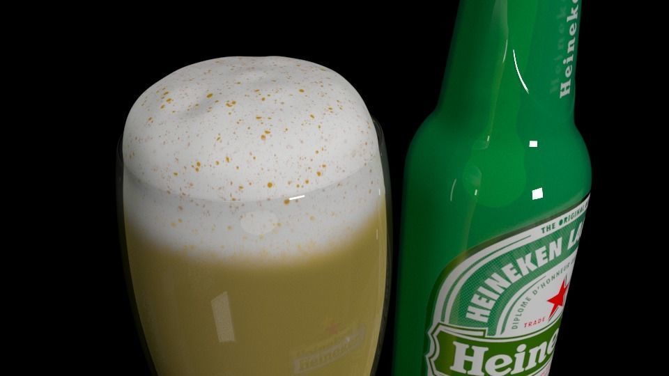heineken beer bottle and glass Low-poly 3D model_1
