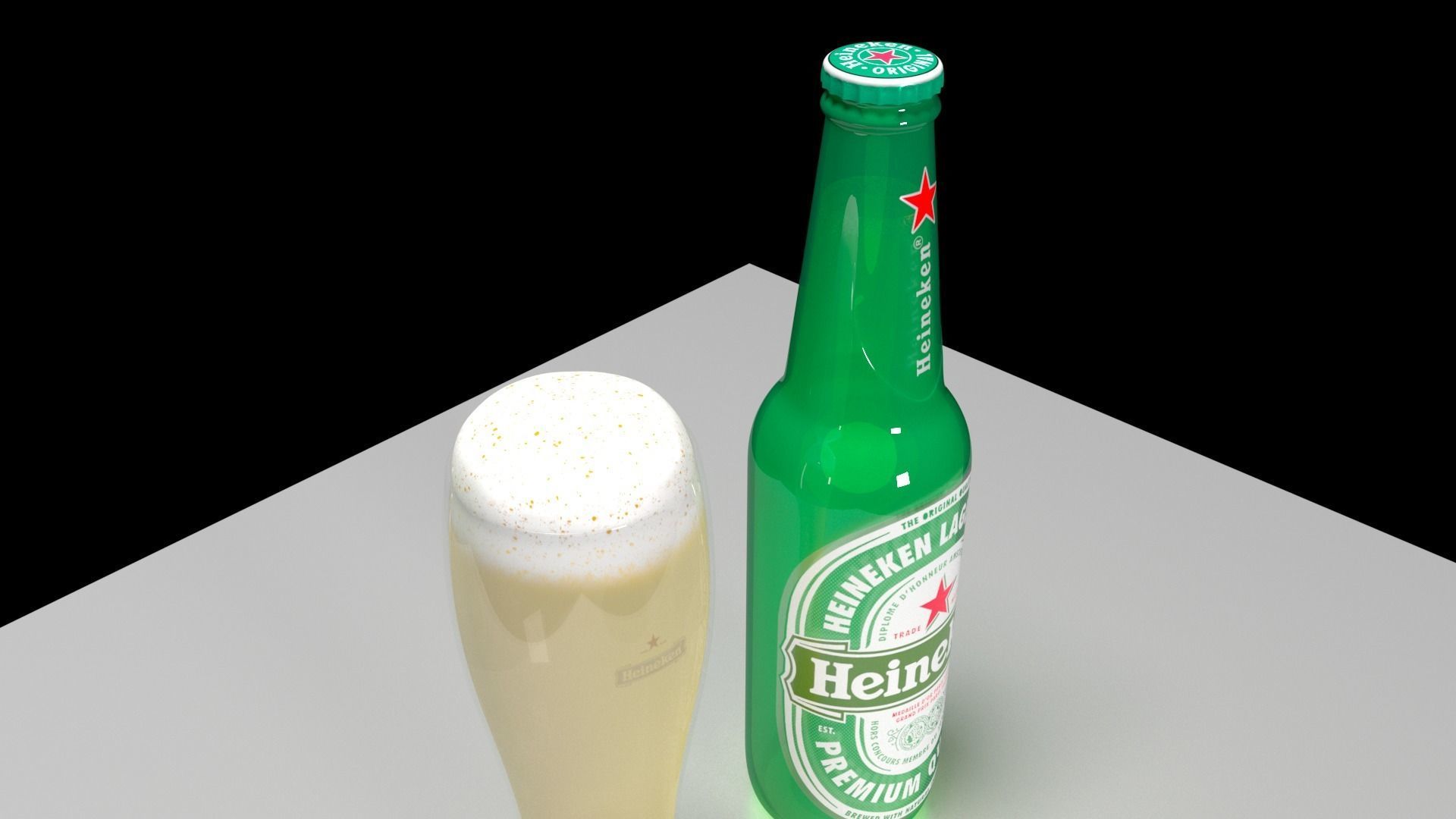 heineken beer bottle and glass Low-poly 3D model_6