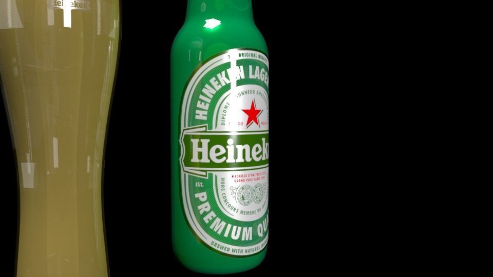 heineken beer bottle and glass Low-poly 3D model_8