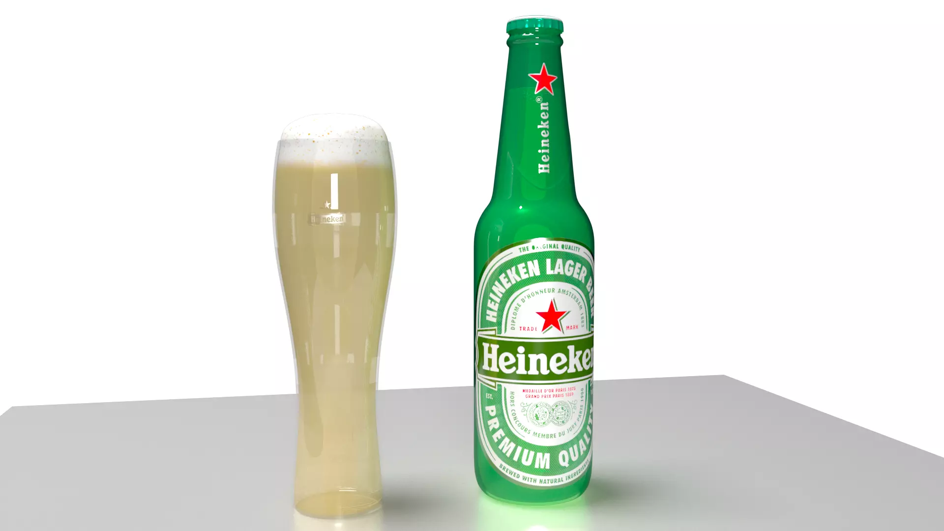 heineken beer bottle and glass Low-poly 3D model_0