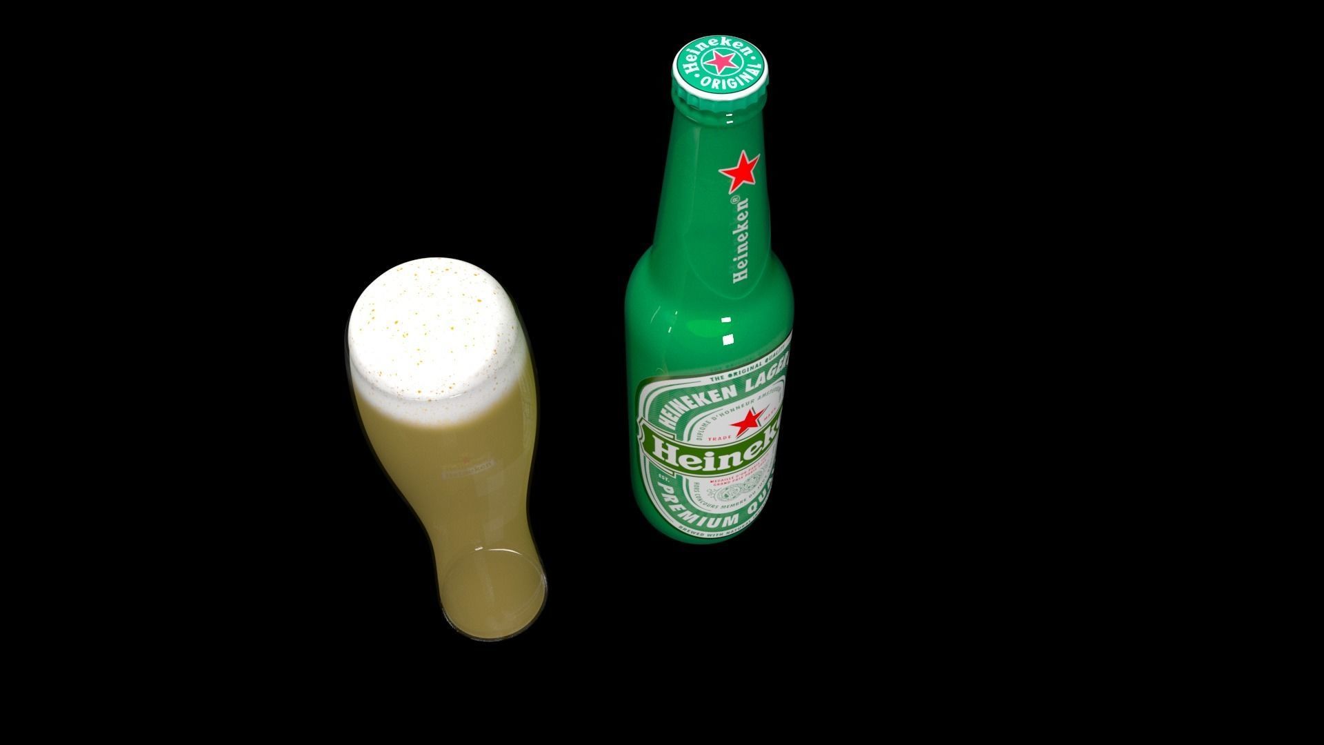 heineken beer bottle and glass Low-poly 3D model_3