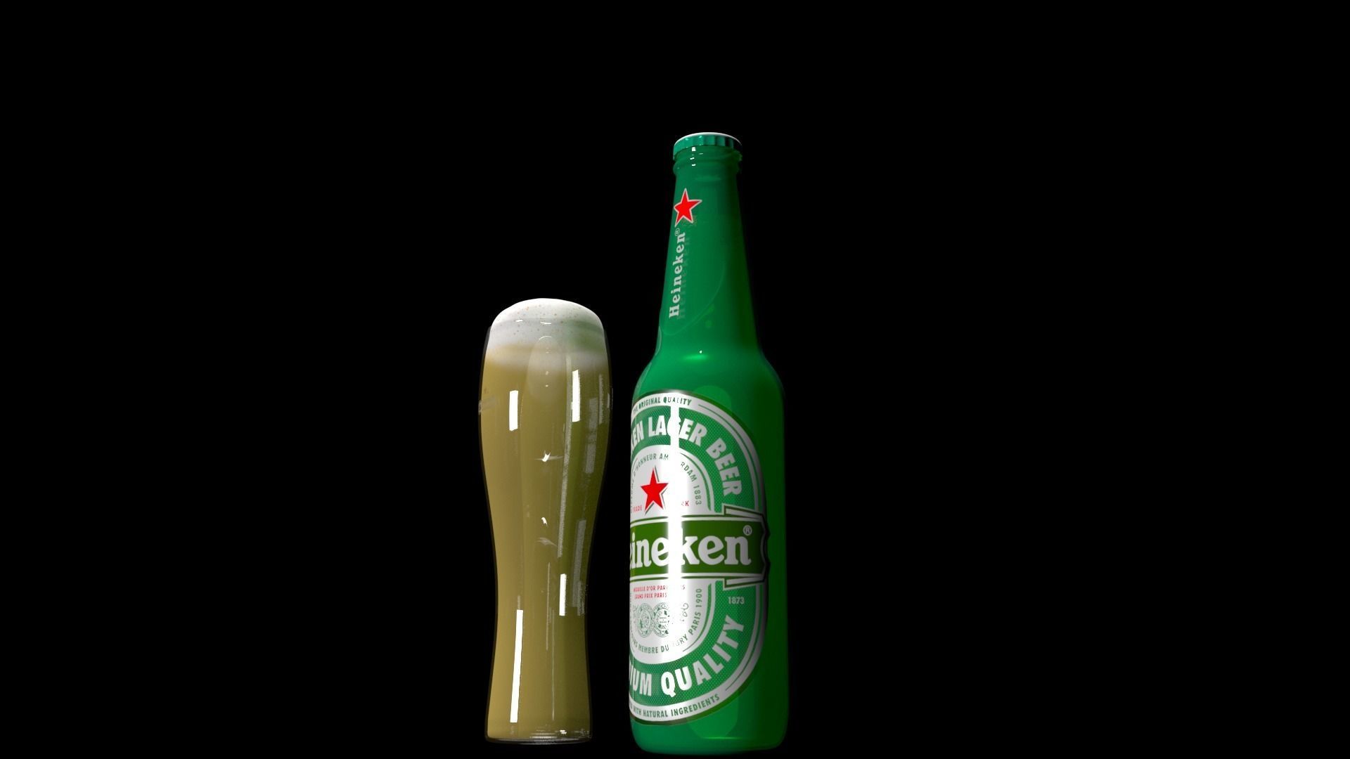 heineken beer bottle and glass Low-poly 3D model_7