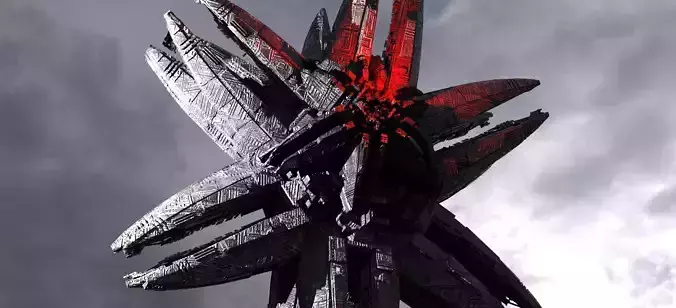 Dark Star Flower Ship design Kitbash 2 Low-poly 3D model
