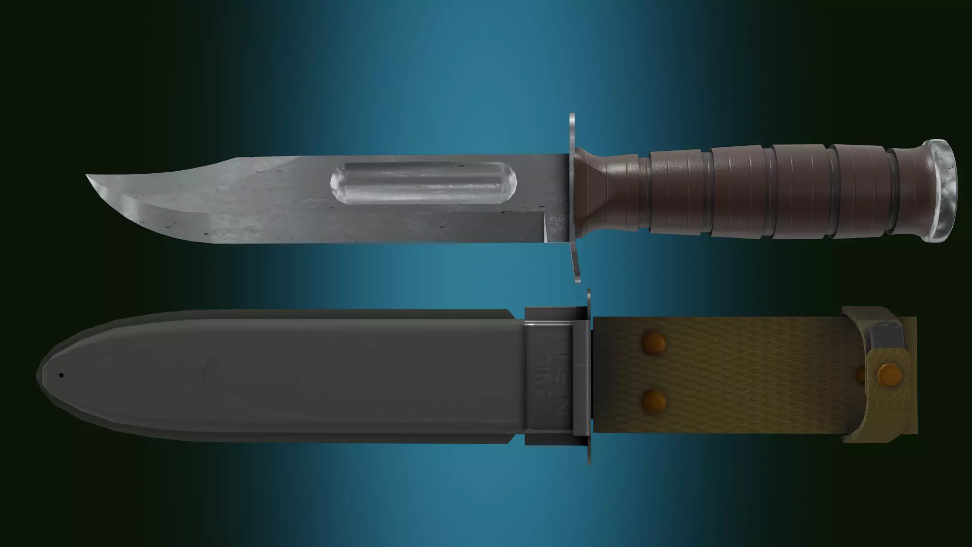 US Navy Mk2 Ka-bar combat knife Low-poly 3D model_0