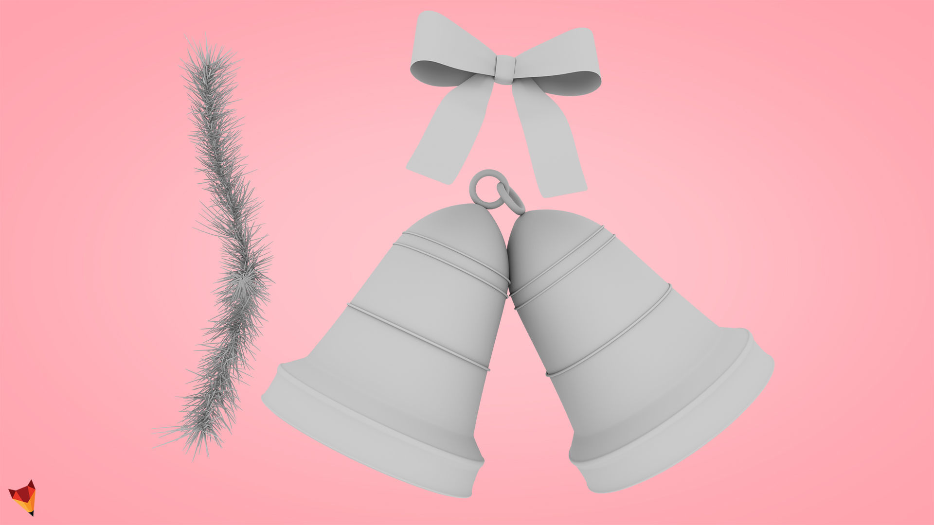 Golden Christmas Bells Low-poly 3D model_8