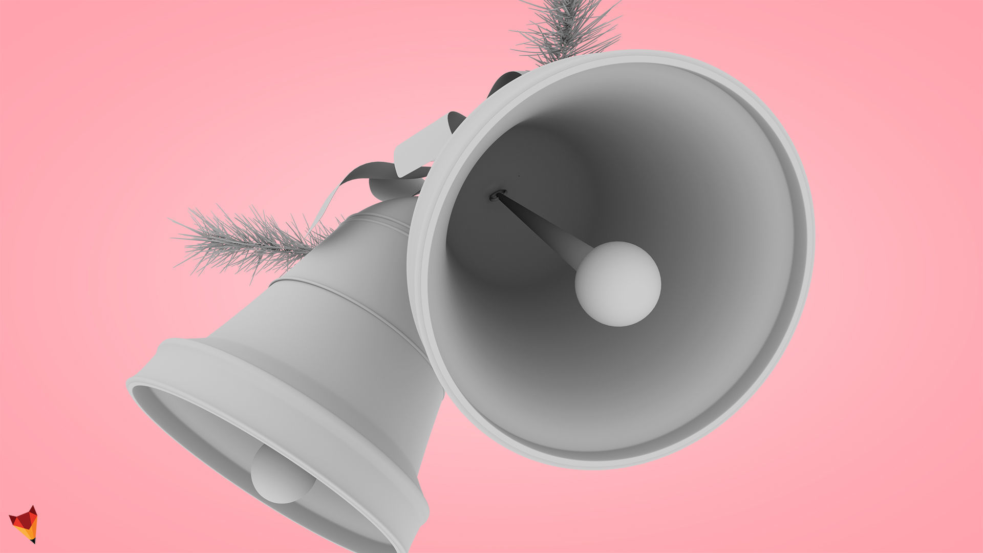 Golden Christmas Bells Low-poly 3D model_10