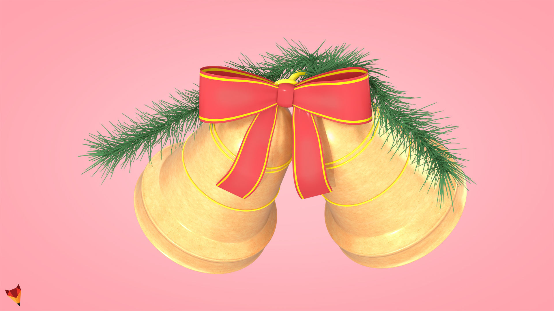 Golden Christmas Bells Low-poly 3D model_3