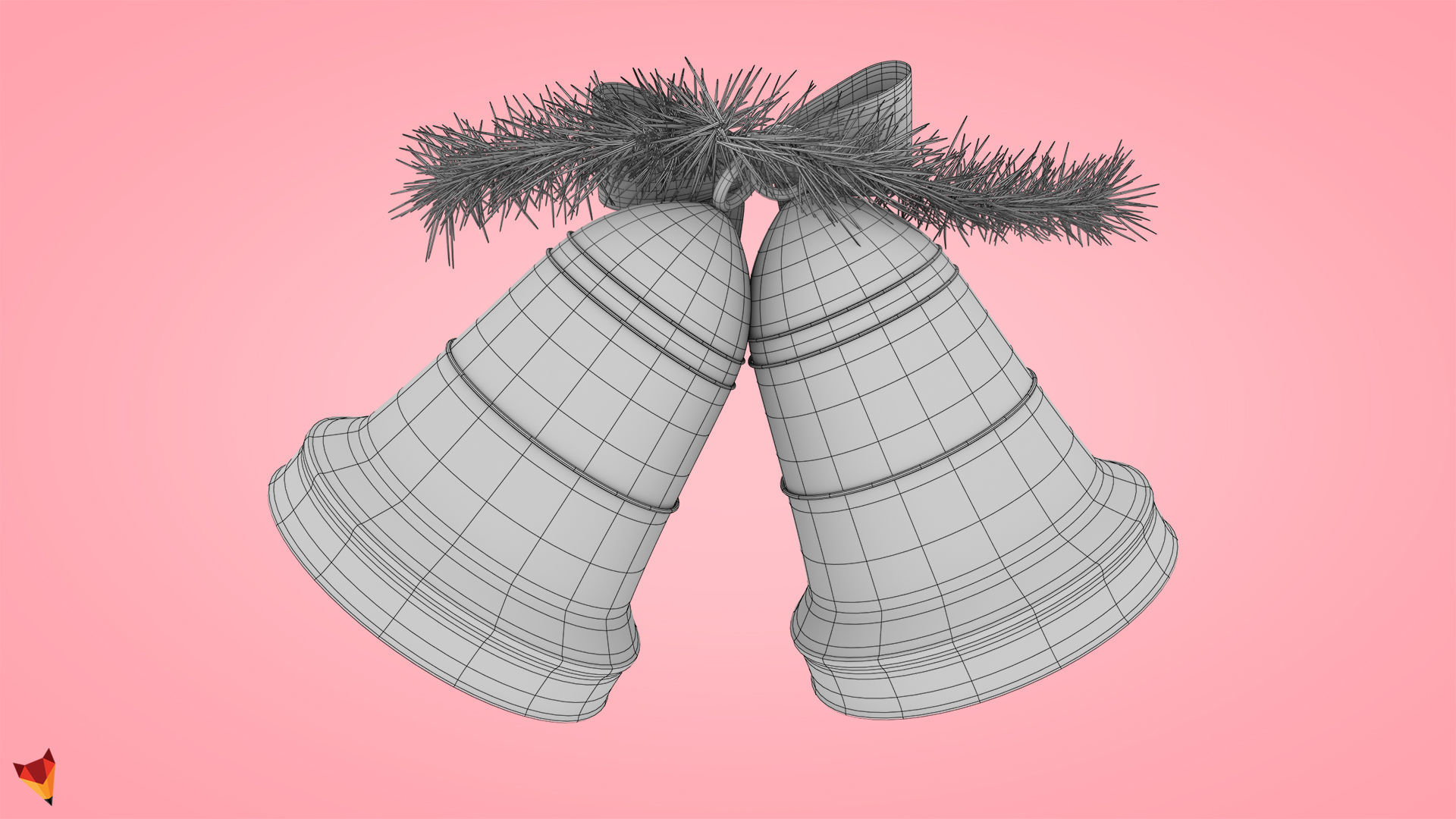 Golden Christmas Bells Low-poly 3D model_7