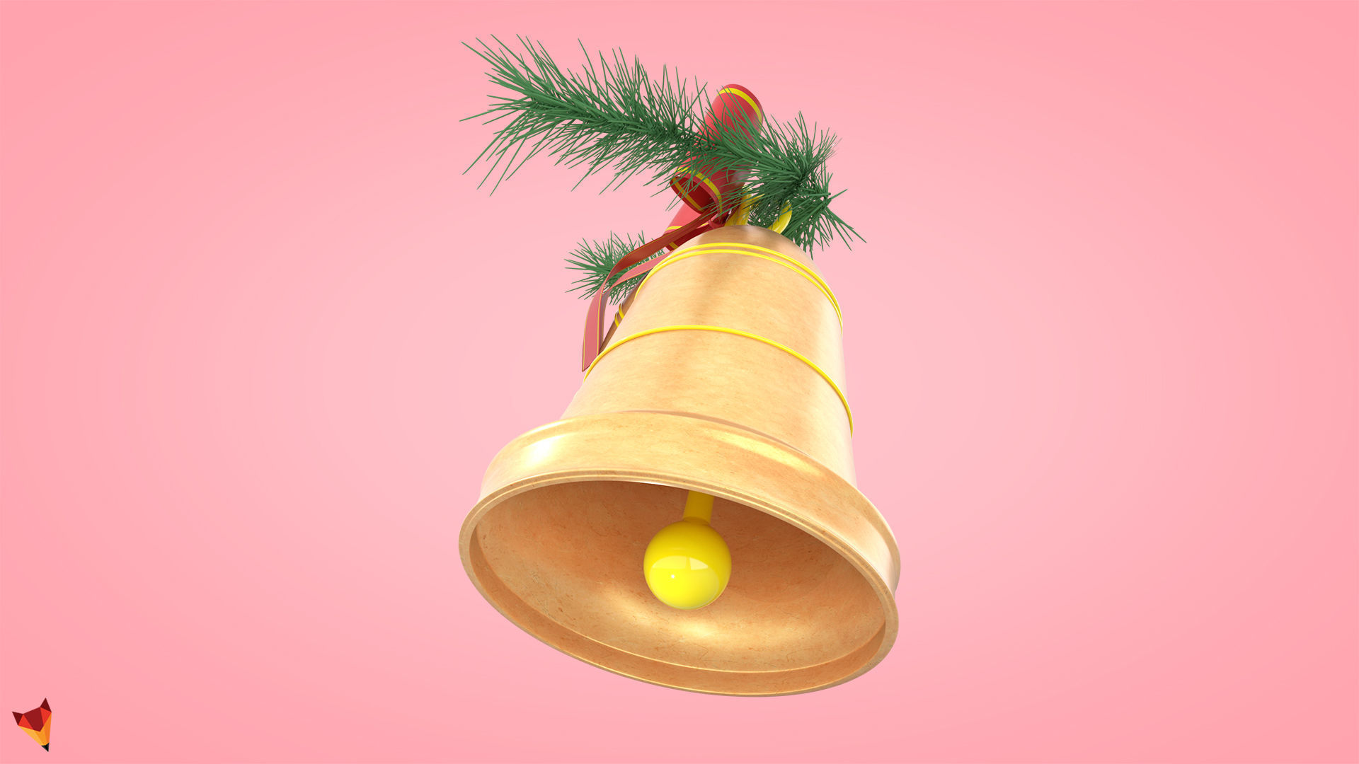 Golden Christmas Bells Low-poly 3D model_2